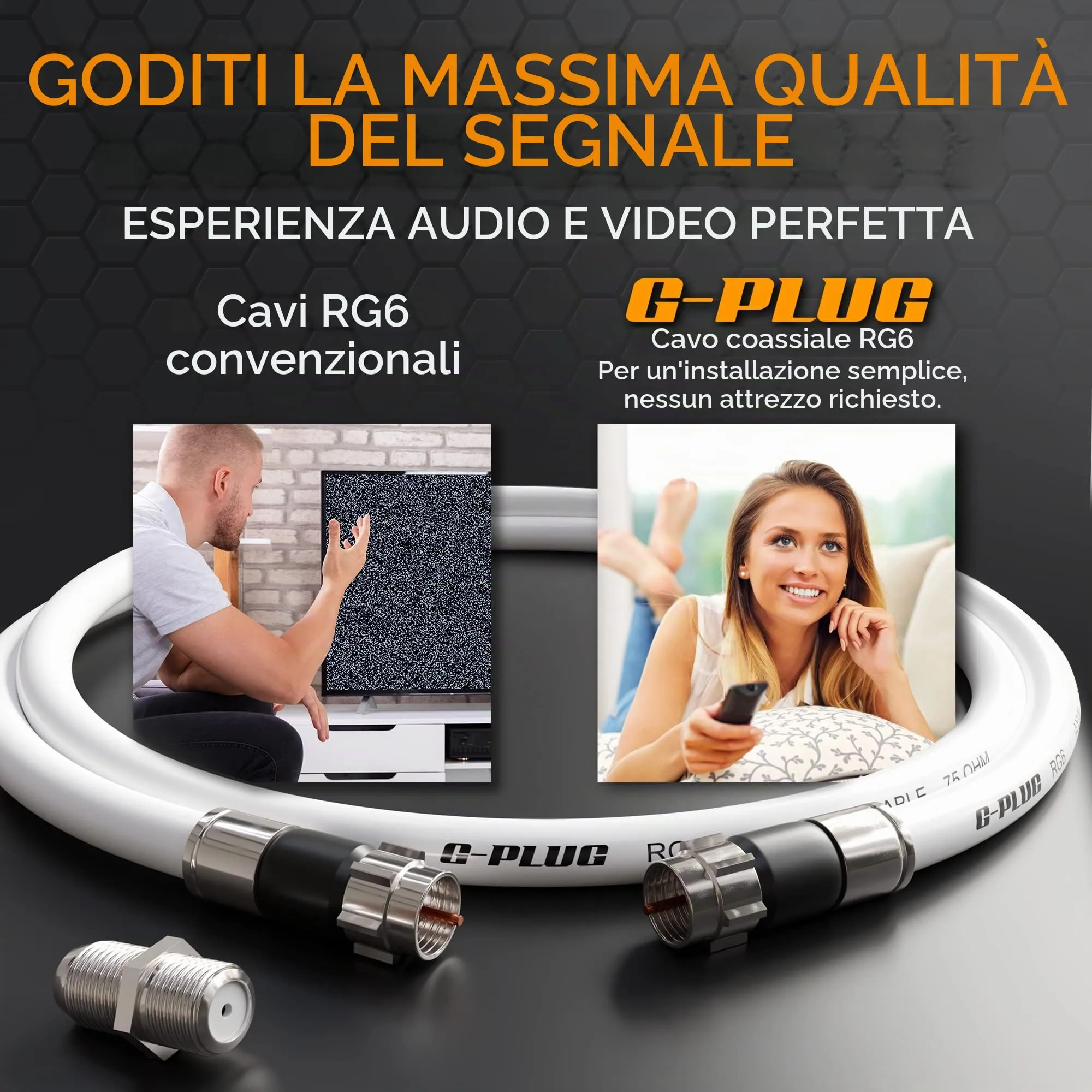 G-PLUG Cavo Coassiale RG6 3m per Antenna TV e Satellitare con Connettori F - immagine 6