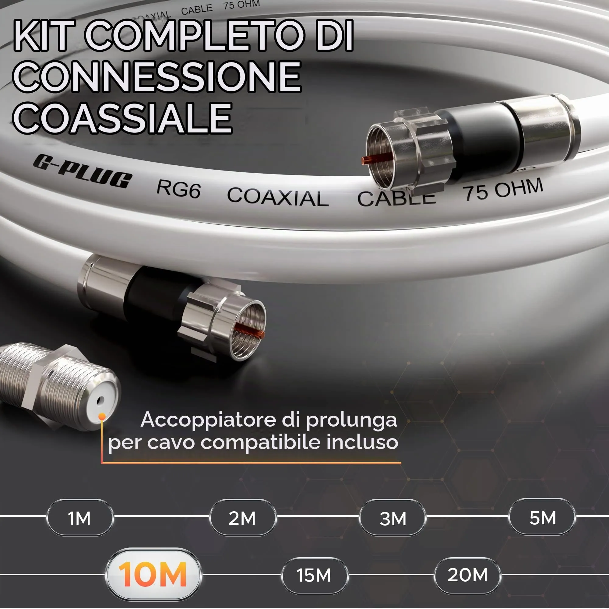 G-PLUG Cavo Coassiale RG6 10m per Antenna TV e Satellitare con Connettori F - immagine 2