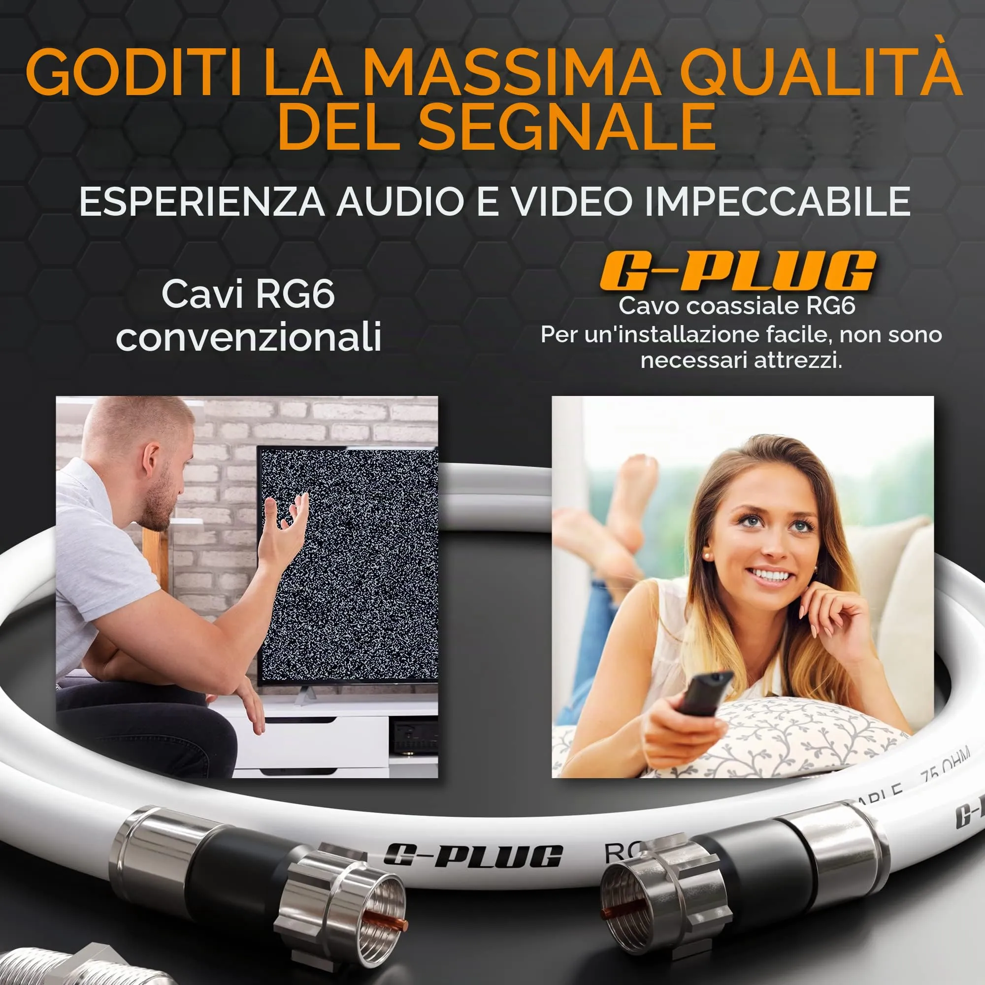 G-PLUG Cavo Coassiale RG6 10m per Antenna TV e Satellitare con Connettori F - immagine 5