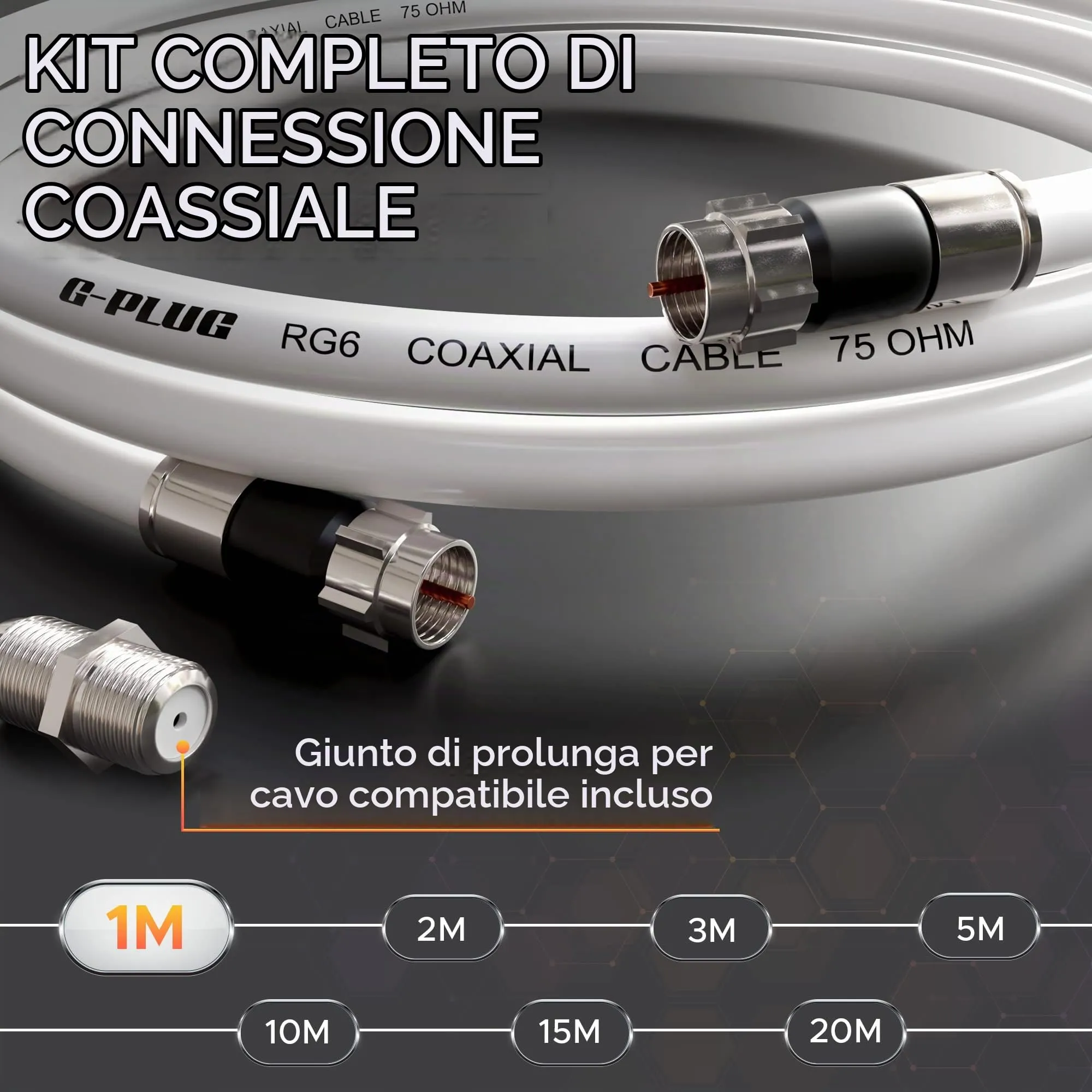 G-PLUG Cavo Coassiale RG6 1m per Antenna TV e Satellitare con Connettori F - immagine 2