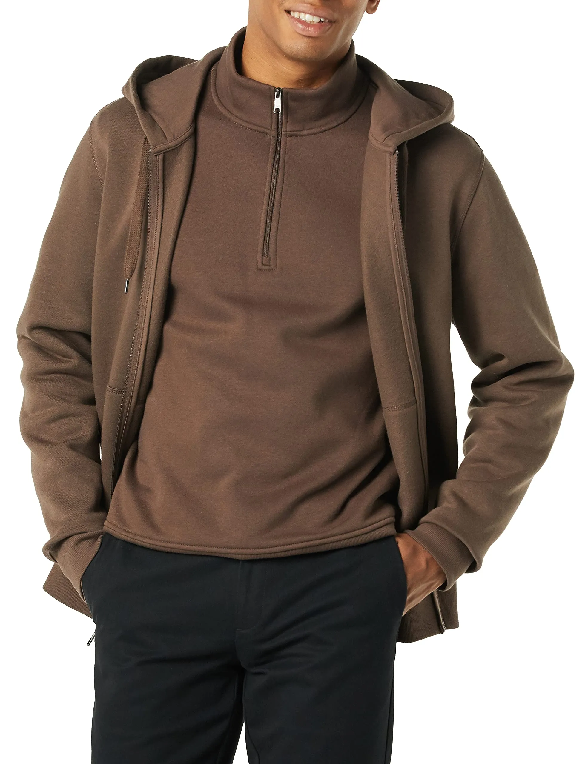 Amazon Essentials Felpa con Cappuccio in Pile con Zip Intera Uomo, Marrone Medio, XL - immagine 1