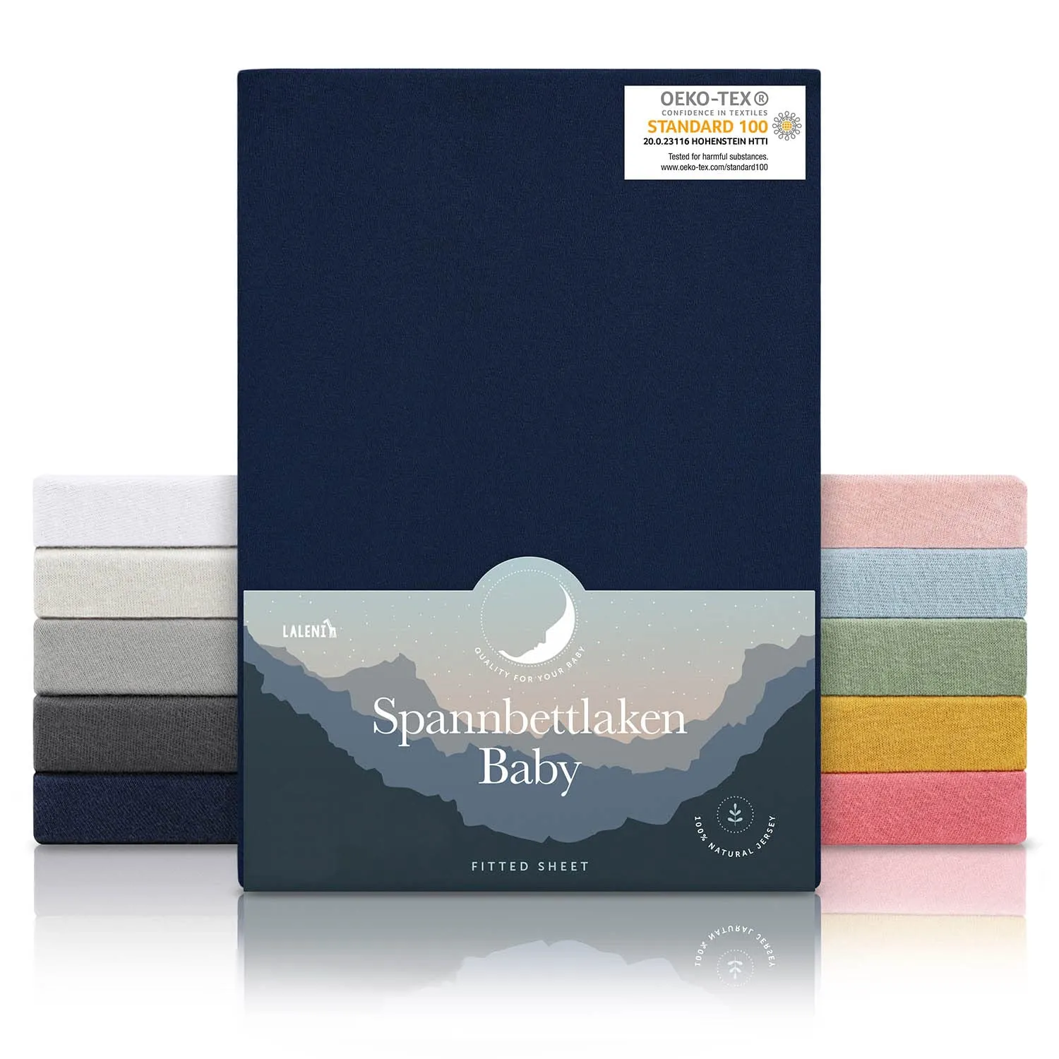 Laleni Lenzuola e Coprimaterasso per Culla e Lettino, 100% Cotone 135gsm, Blu Oceano, 28x73cm - 30x76cm - immagine 1