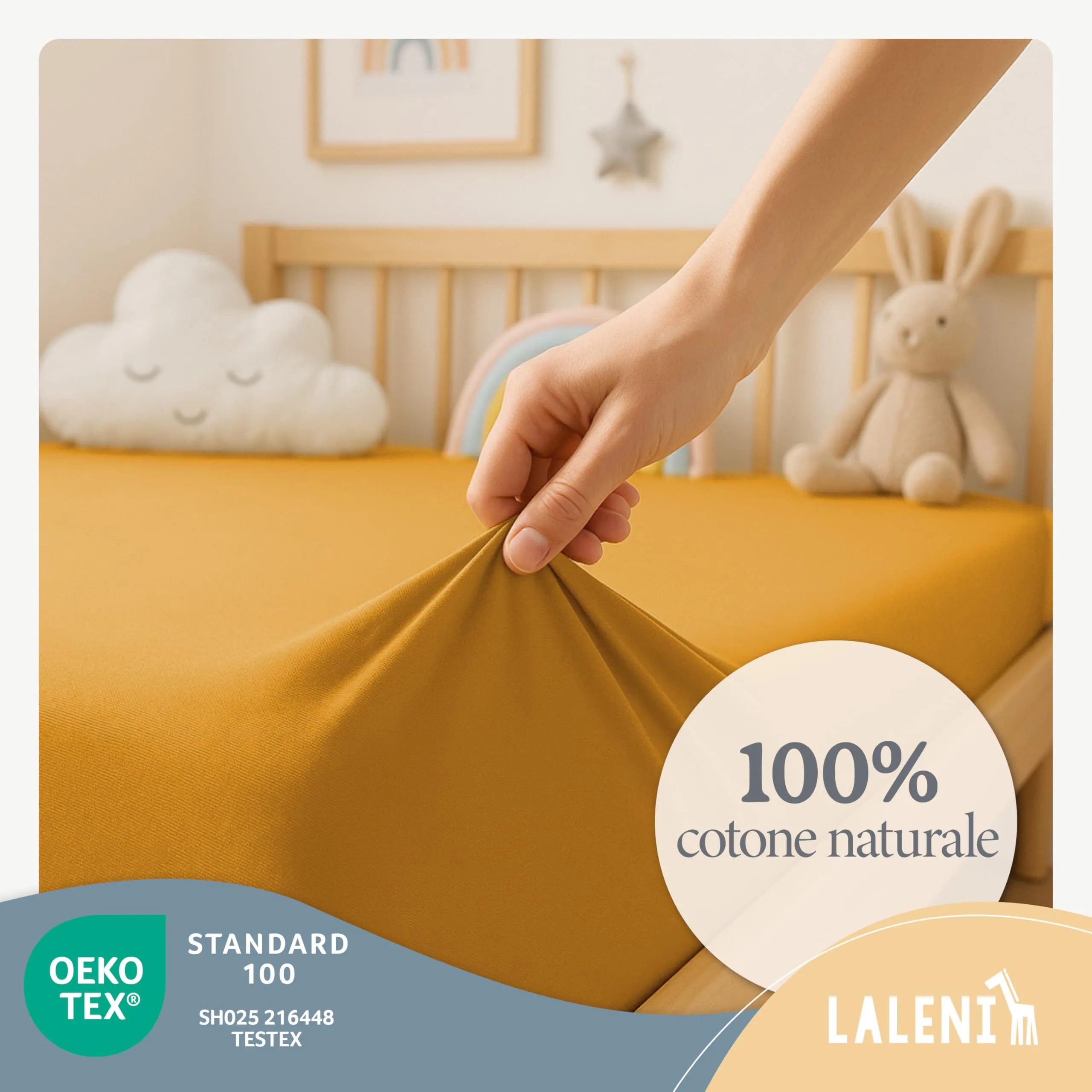 Laleni Lenzuola Lettino e Coprimaterasso 100% Cotone, Senape, 70x140cm - immagine 3