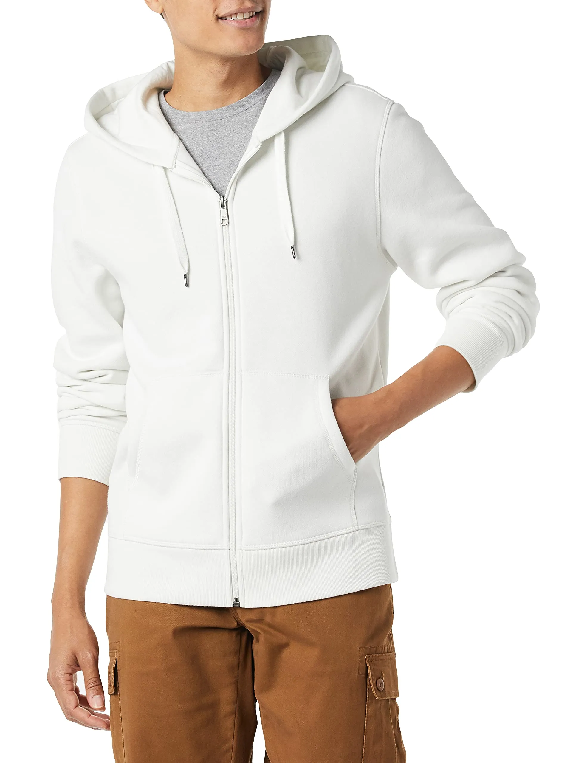 Amazon Essentials Felpa con Cappuccio in Pile con Zip Intera Uomo, Bianco, XL - immagine 1