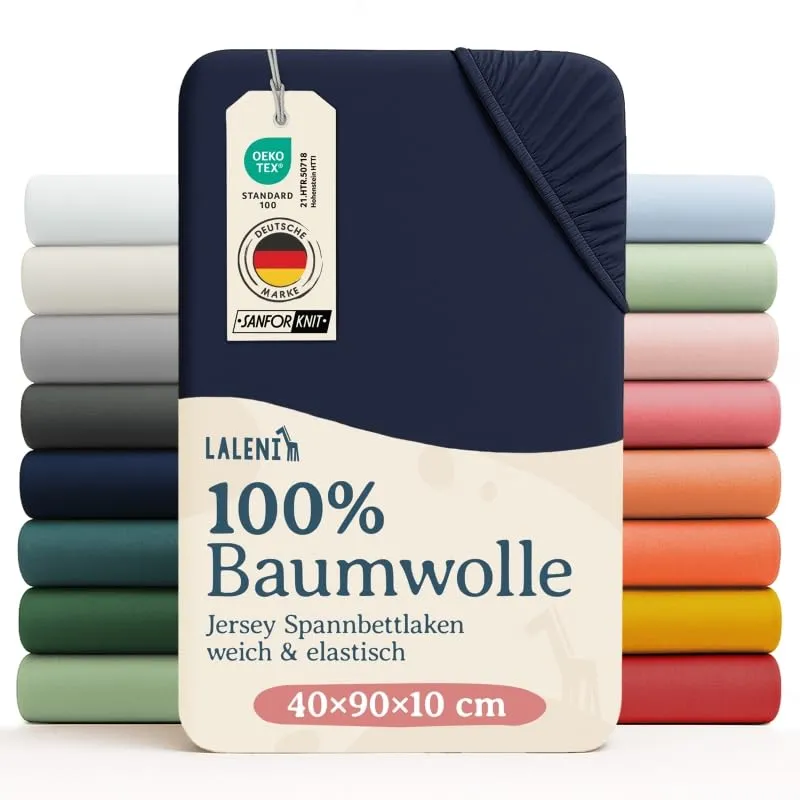 Laleni Lenzuola con Angoli per Culla e Lettino, 100% Cotone 135gsm, 40x90cm, Blu Oceano - immagine 1