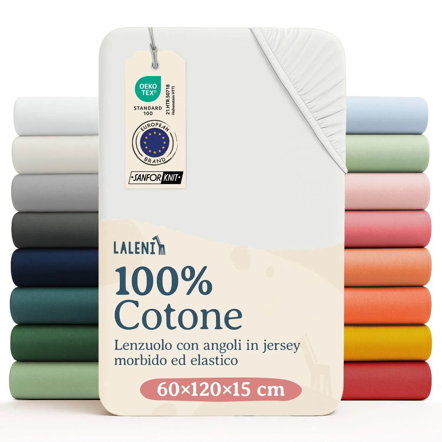 Laleni Lenzuola Coprimaterasso per Lettino e Culla in Cotone 135gsm, 60x120cm - Avorio - immagine 1