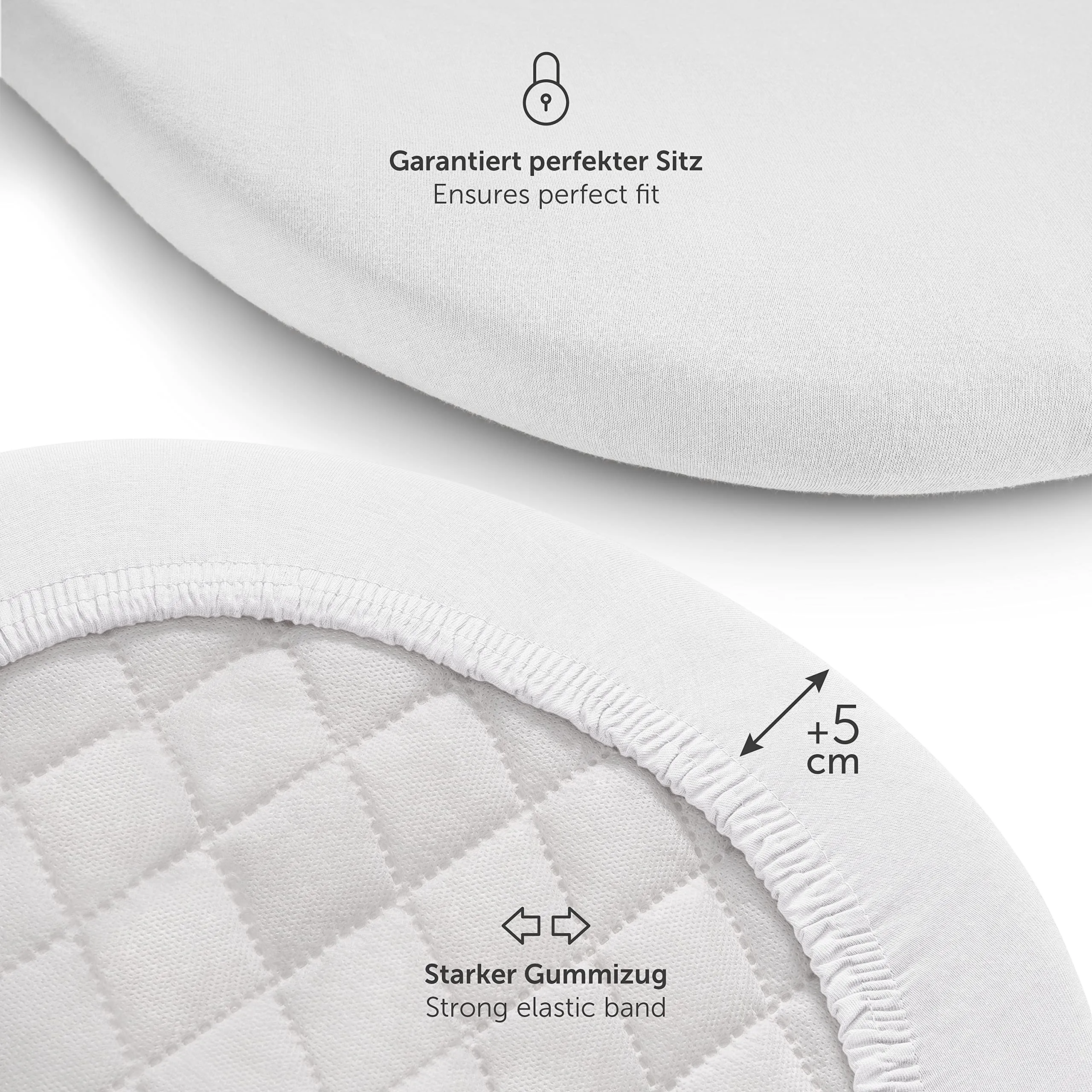 Laleni Lenzuola e Coprimaterasso per Culla e Lettino, 100% Cotone 135gsm, Bianco, 28x73cm - 30x76cm - immagine 3