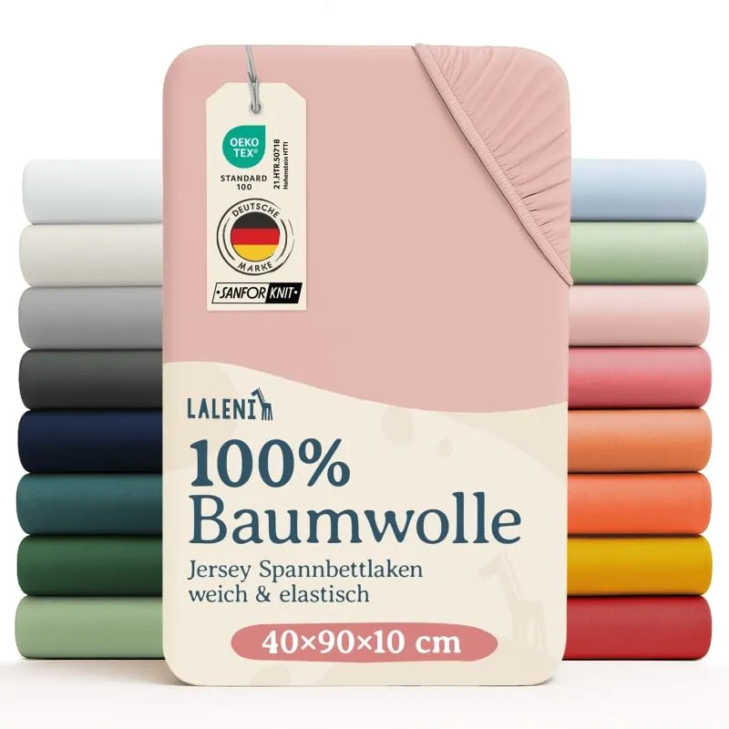 Laleni Lenzuola e Coprimaterasso per Culla e Lettino, 100% Cotone 135gsm, Rosa, 40x90cm - immagine 1