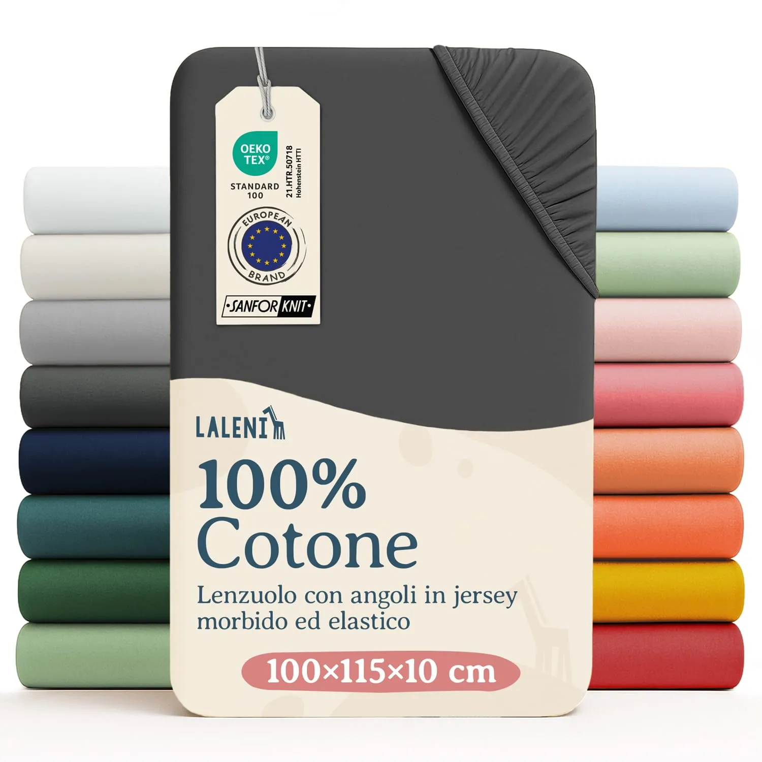 Laleni Lenzuola Coprimaterasso per Culla e Lettino in Cotone, Box a 6 lati 100x115cm, Antracite - immagine 1