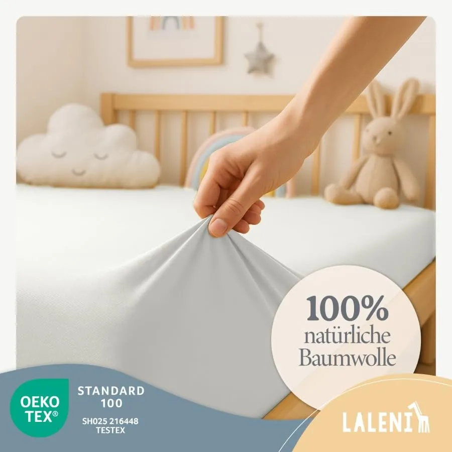 Laleni Lenzuola e Coprimaterasso per Culla e Lettino in Cotone 135gsm, Avorio, 28x73cm - 30x76cm - immagine 3