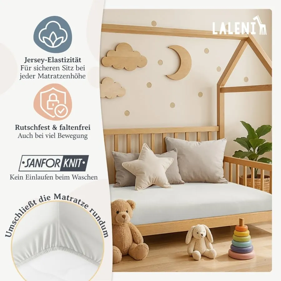 Laleni Lenzuola e Coprimaterasso per Culla e Lettino in Cotone 135gsm, Avorio, 28x73cm - 30x76cm - immagine 4