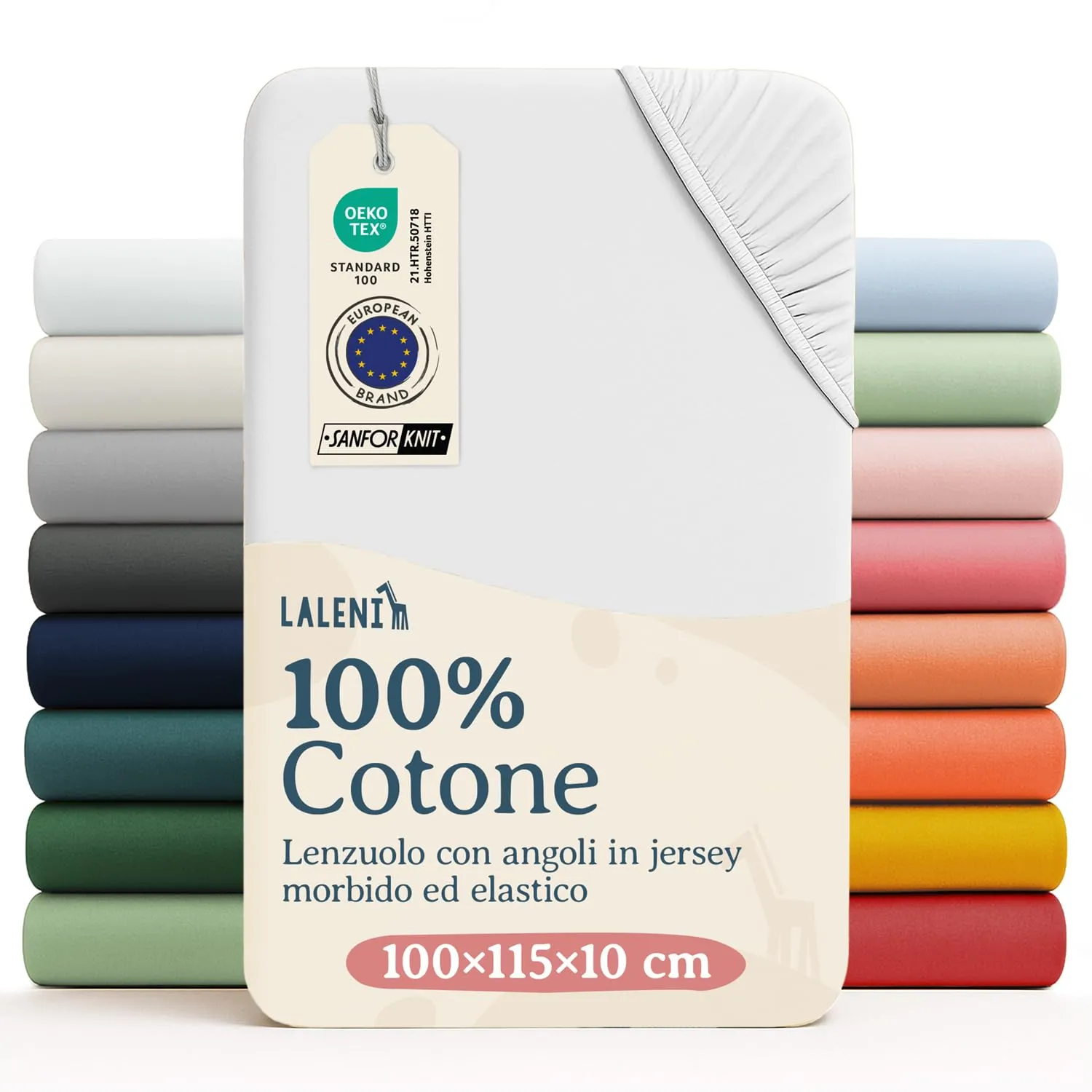 Laleni Lenzuola Coprimaterasso per Culla e Lettino, 100% Cotone 135gsm, Bianco, Box a 6 lati 100x115cm - immagine 1