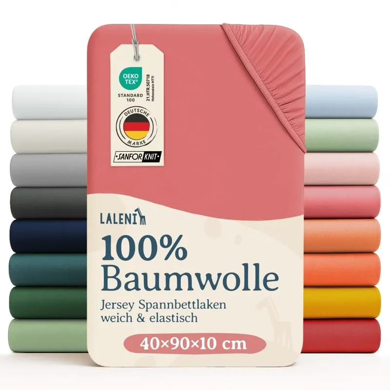 Laleni Lenzuola per Culla e Lettino in Cotone 135gsm, 40x90cm, Corallo - immagine 1