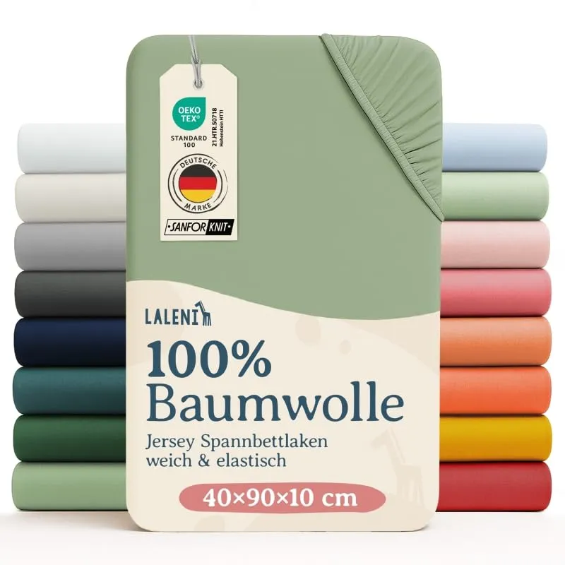 Laleni Lenzuola Coprimaterasso per Culla e Lettino, 100% Cotone, 40x90cm, Verde - immagine 1