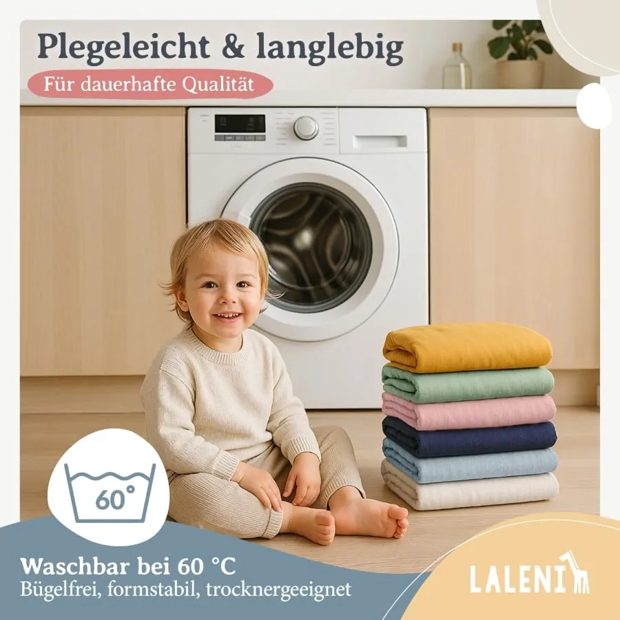 Laleni Lenzuola Coprimaterasso per Culla e Lettino in Cotone 135gsm, Blu Oceano, 28x73cm - 30x76cm - immagine 6