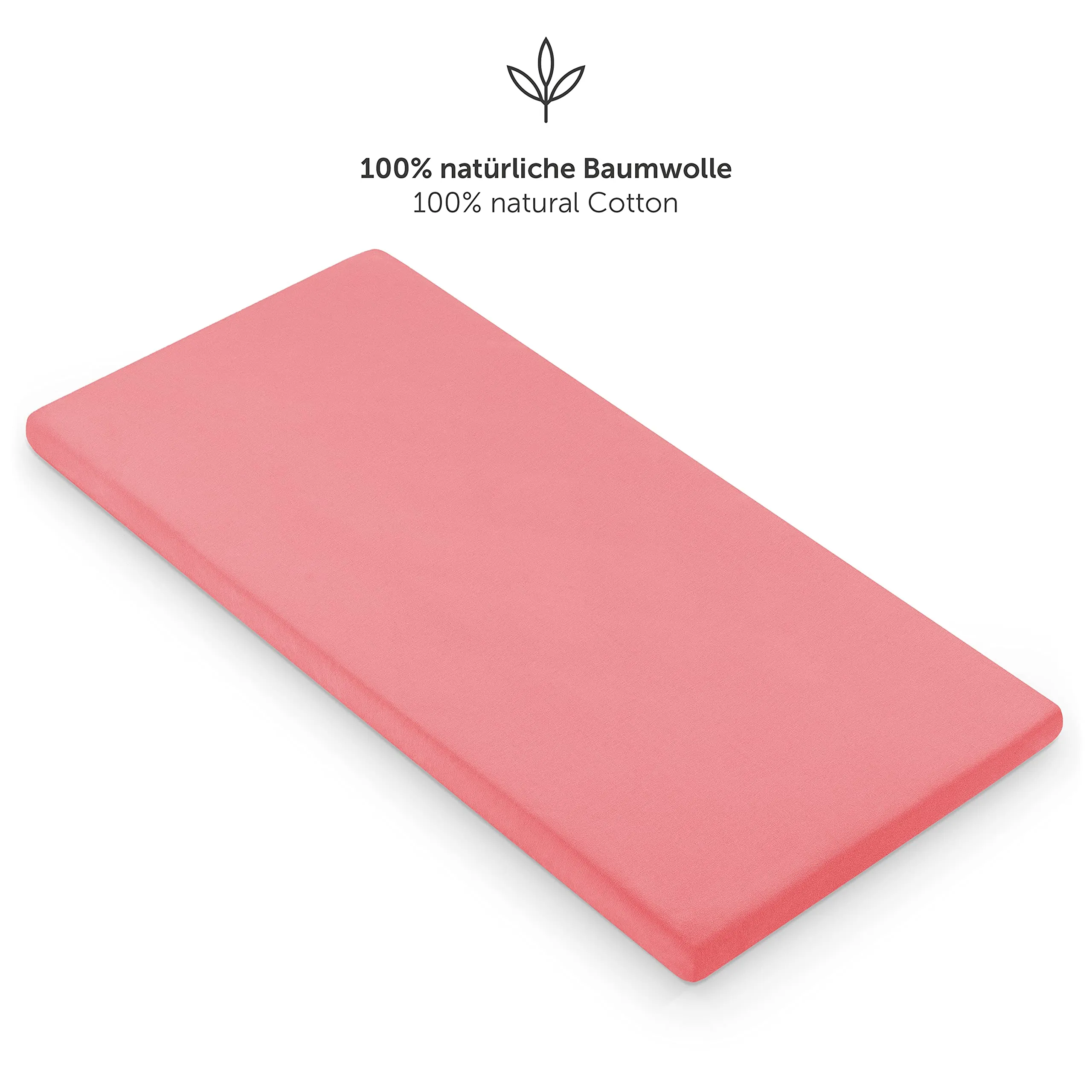 Laleni Lenzuola e Coprimaterasso per Culla e Lettino, 100% Cotone 135gsm, Corallo, 40x90cm - immagine 3