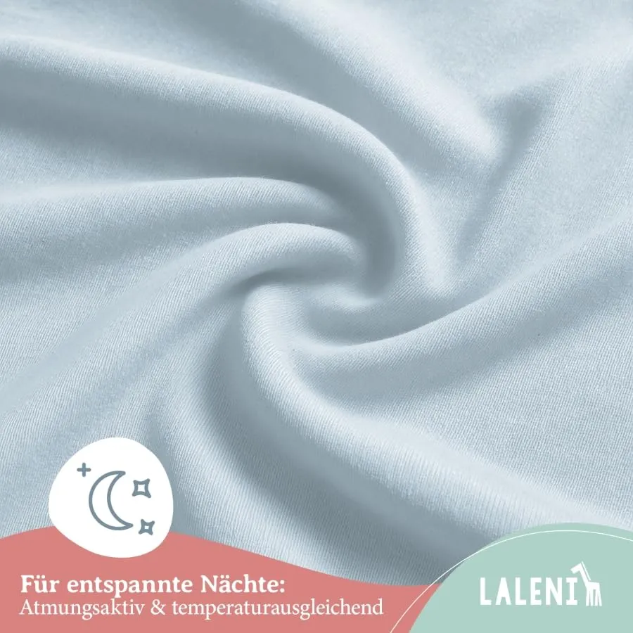 Laleni Lenzuola e Coprimaterasso per Culla e Lettino, 100% Cotone 135gsm, Azzurro, 28x73cm - 30x76cm - immagine 5