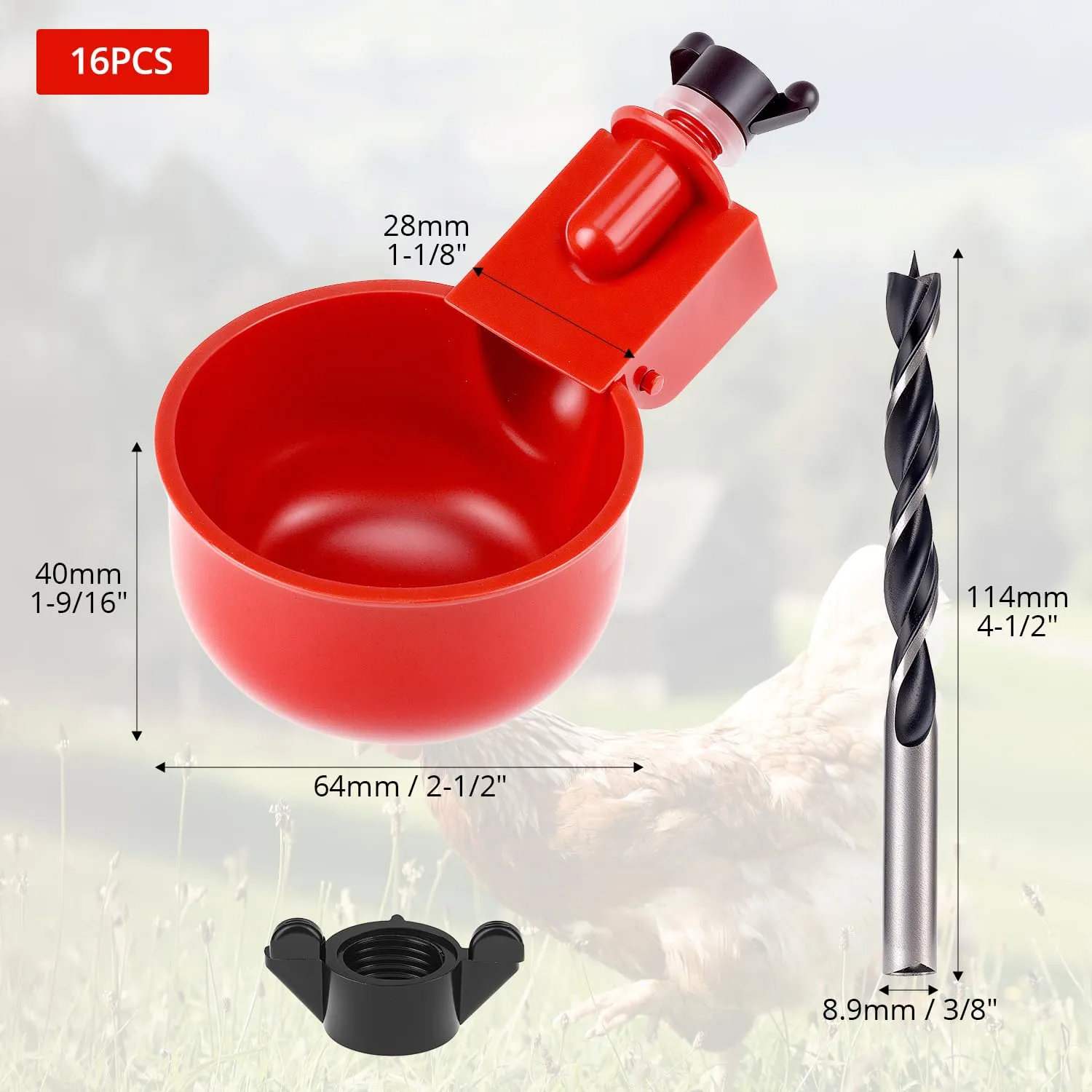 QWORK Beverini Automatici per Pollame, 16 Pezzi con Trapano Speciale, Plastica e Acciaio Inox - immagine 2