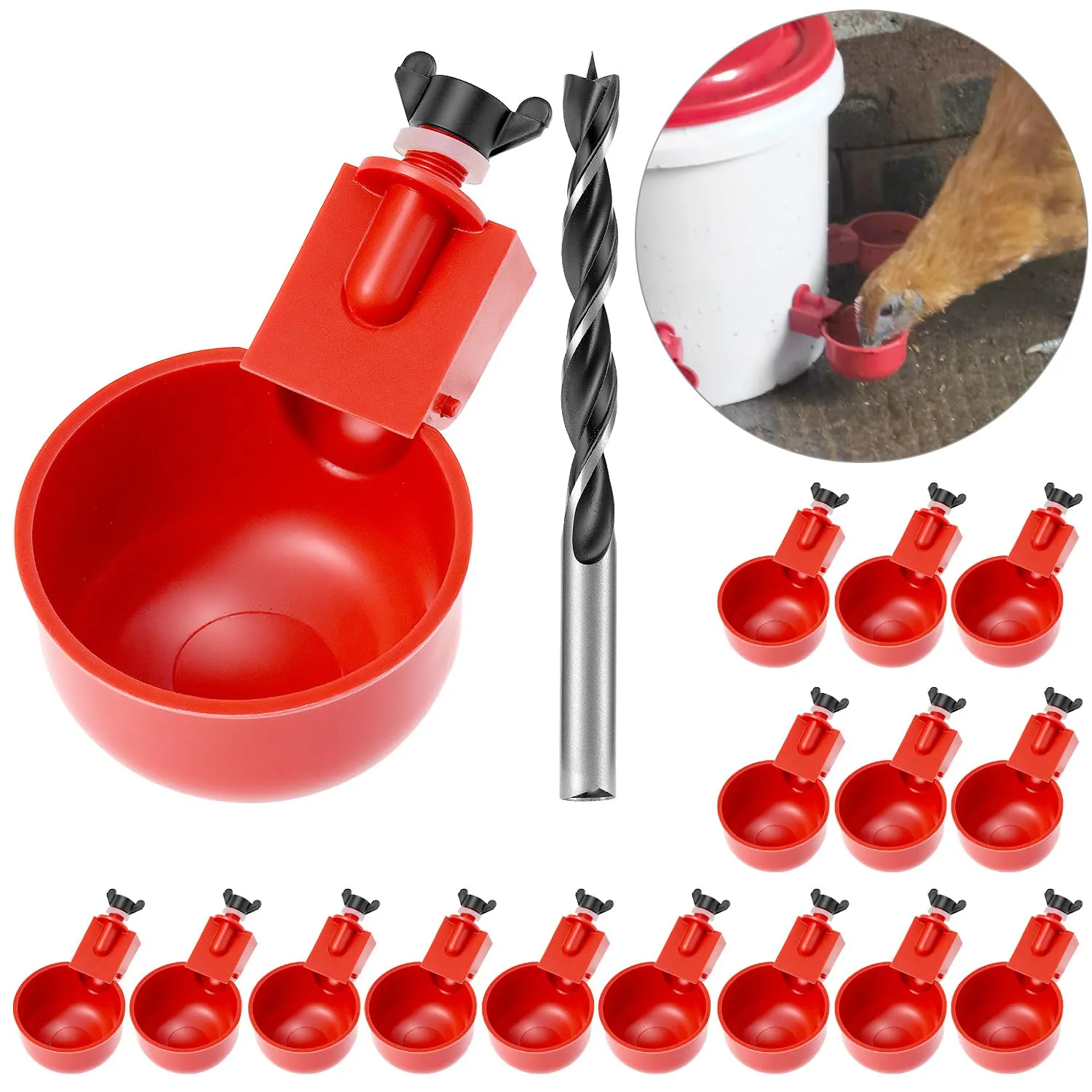 QWORK Beverini Automatici per Pollame, 16 Pezzi con Trapano Speciale, Plastica e Acciaio Inox - immagine 6