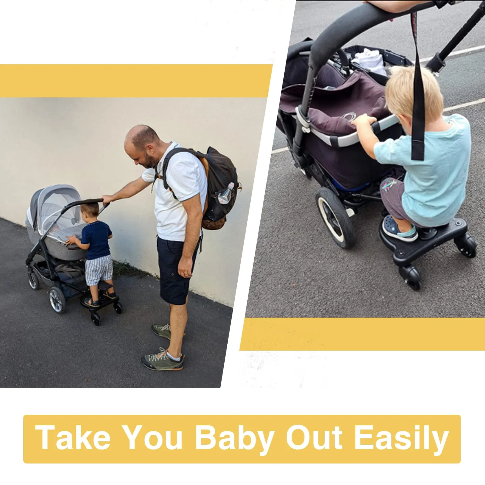 Vihir Pedana Universale per Passeggino con Sellino e Due Ganci, Buggy Board per Bambini 2-6 anni (25 kg), Nero - immagine 2