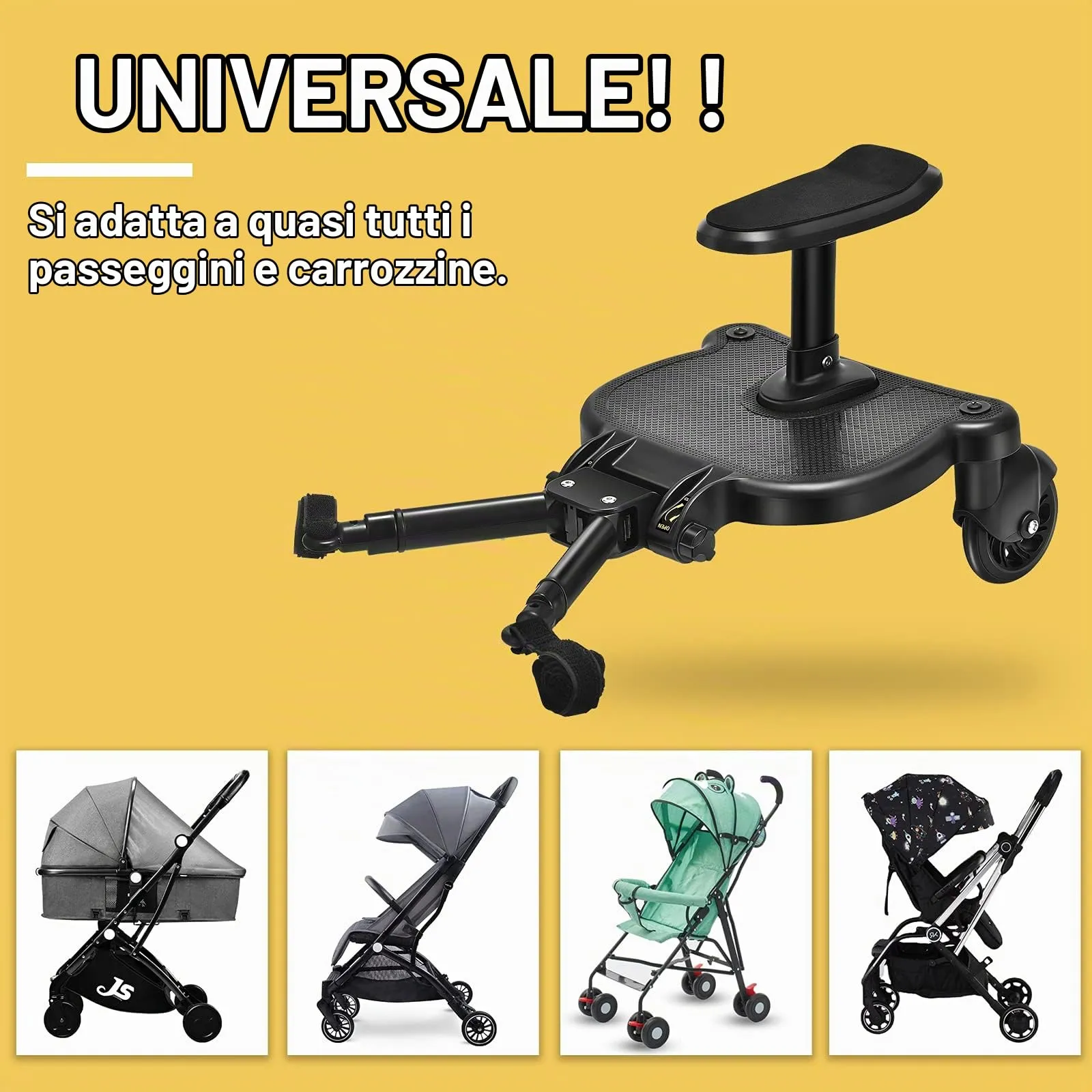 Vihir Pedana Universale per Passeggino con Sellino e Due Ganci, Buggy Board per Bambini 2-6 anni (25 kg), Nero - immagine 5
