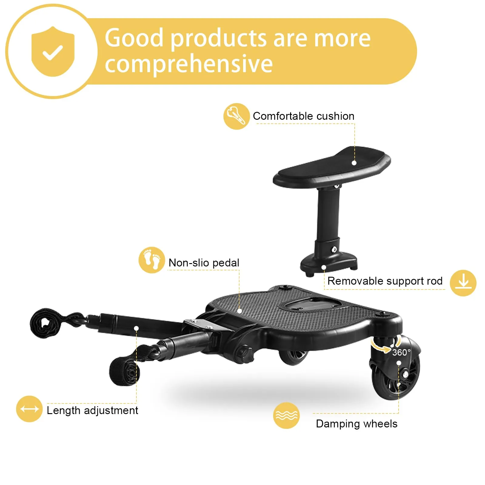 Vihir Pedana Universale per Passeggino con Sellino e Due Ganci, Buggy Board per Bambini 2-6 anni (25 kg), Nero - immagine 7