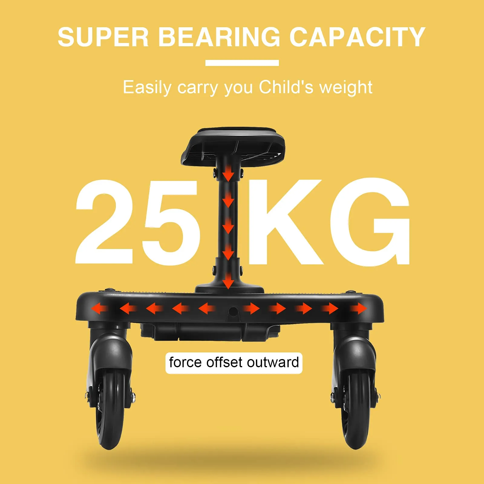 Vihir Pedana Universale per Passeggino con Sellino e Due Ganci, Buggy Board per Bambini 2-6 anni (25 kg), Nero - immagine 8