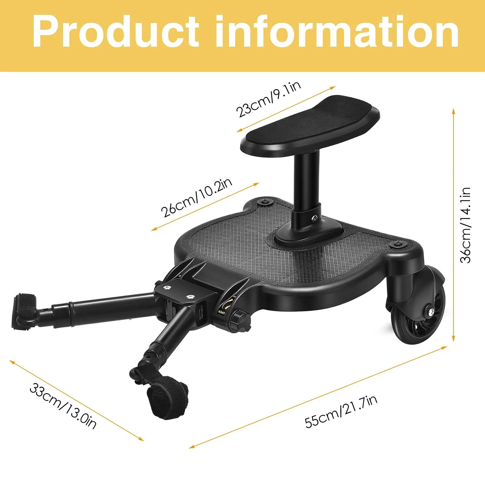 Vihir Pedana Universale per Passeggino con Sellino e Due Ganci, Buggy Board per Bambini 2-6 anni (25 kg), Nero - immagine 9