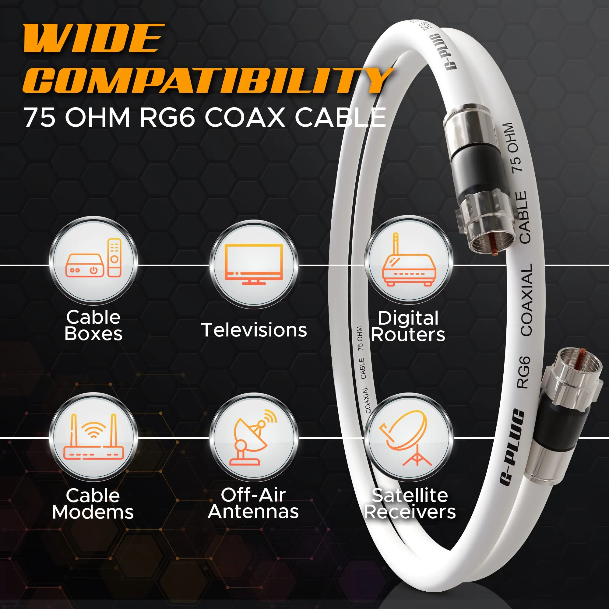 G-PLUG 15m Cavo Coassiale RG6 per Antenna TV e Satellitare con Connettori F - immagine 3