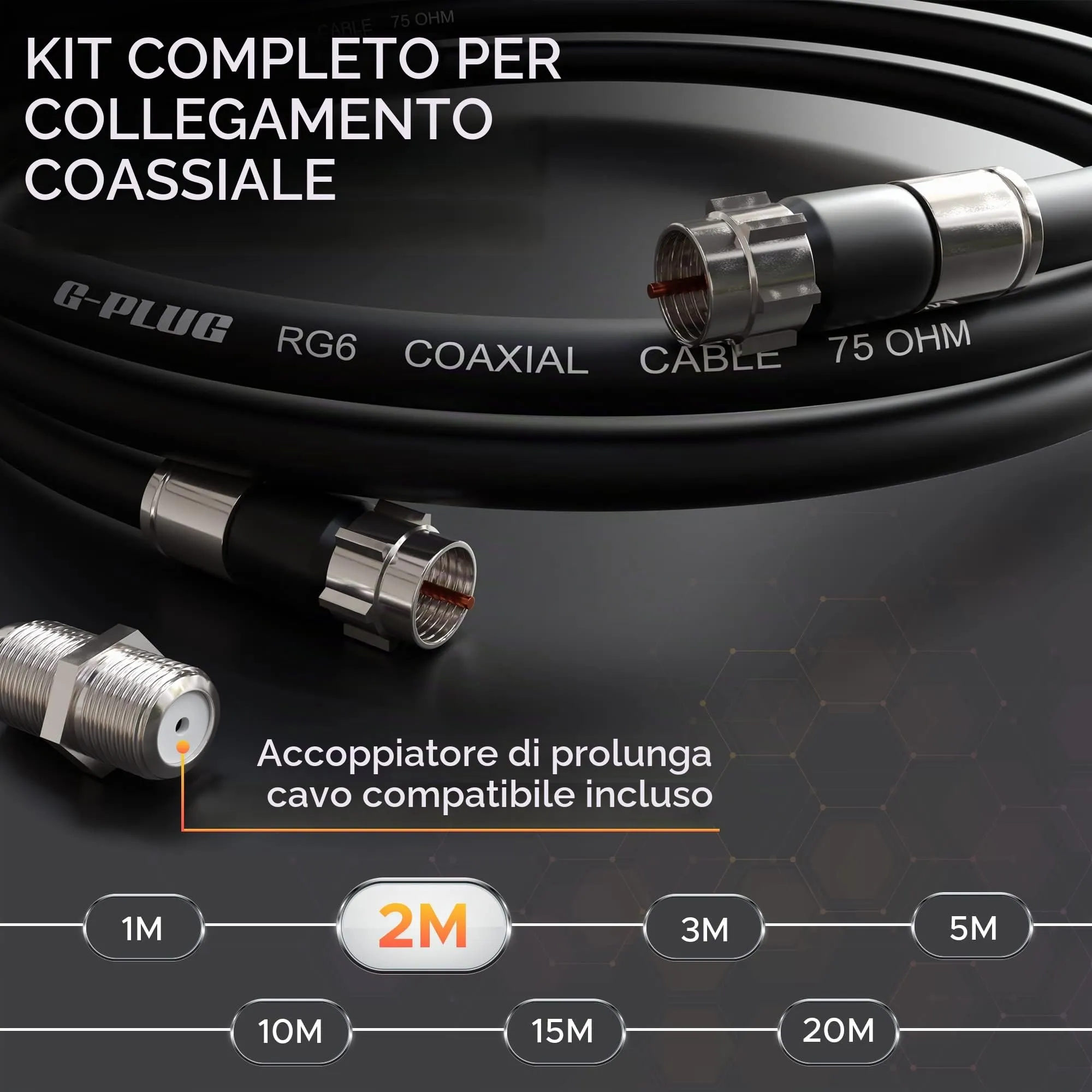 G-PLUG Cavo Coassiale RG6 2m per Antenna TV e Satellitare con Connettori F - immagine 2