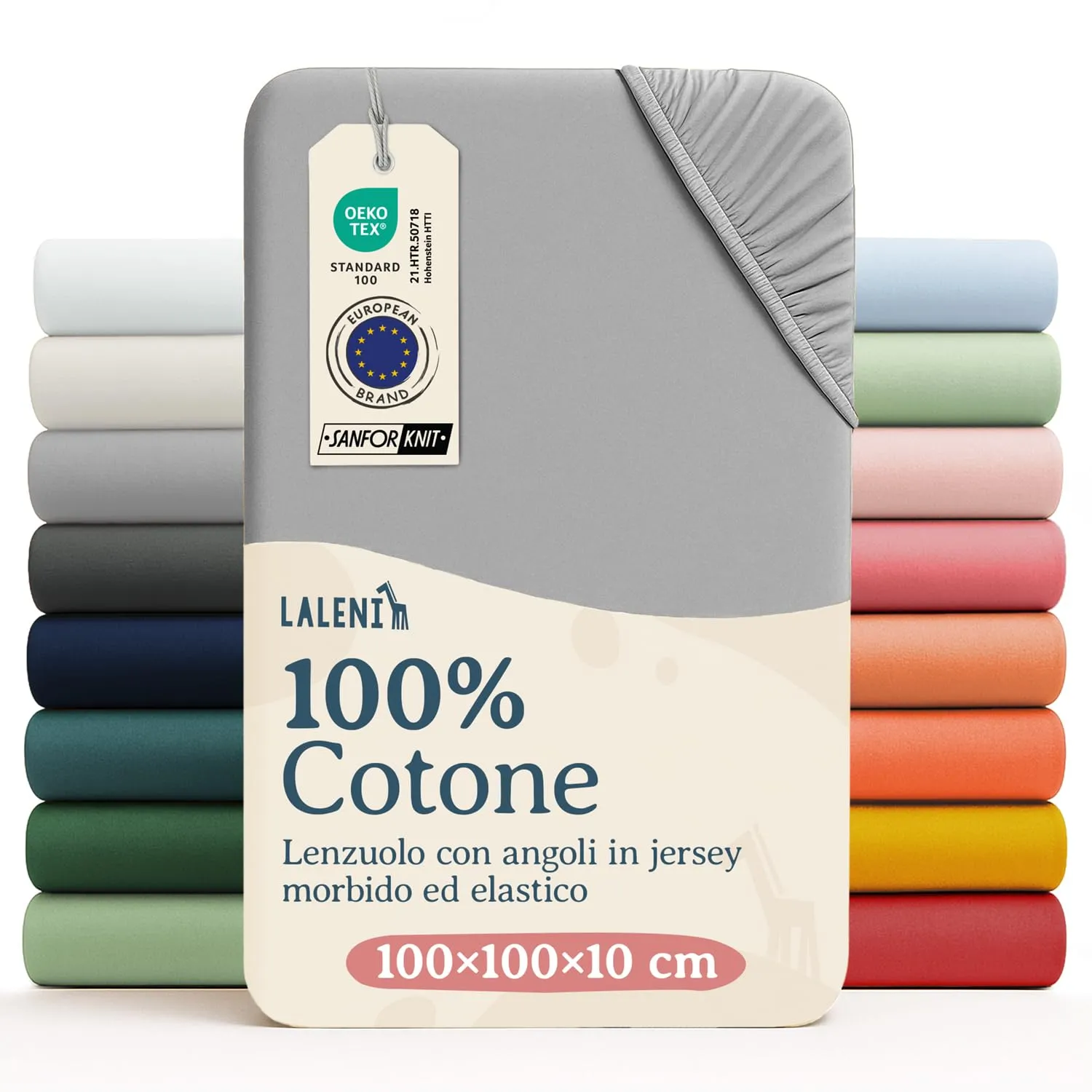 Laleni Lenzuola e Coprimaterasso per Culla e Lettino, 100% Cotone 135gsm, Grigio, 100x100cm - immagine 1