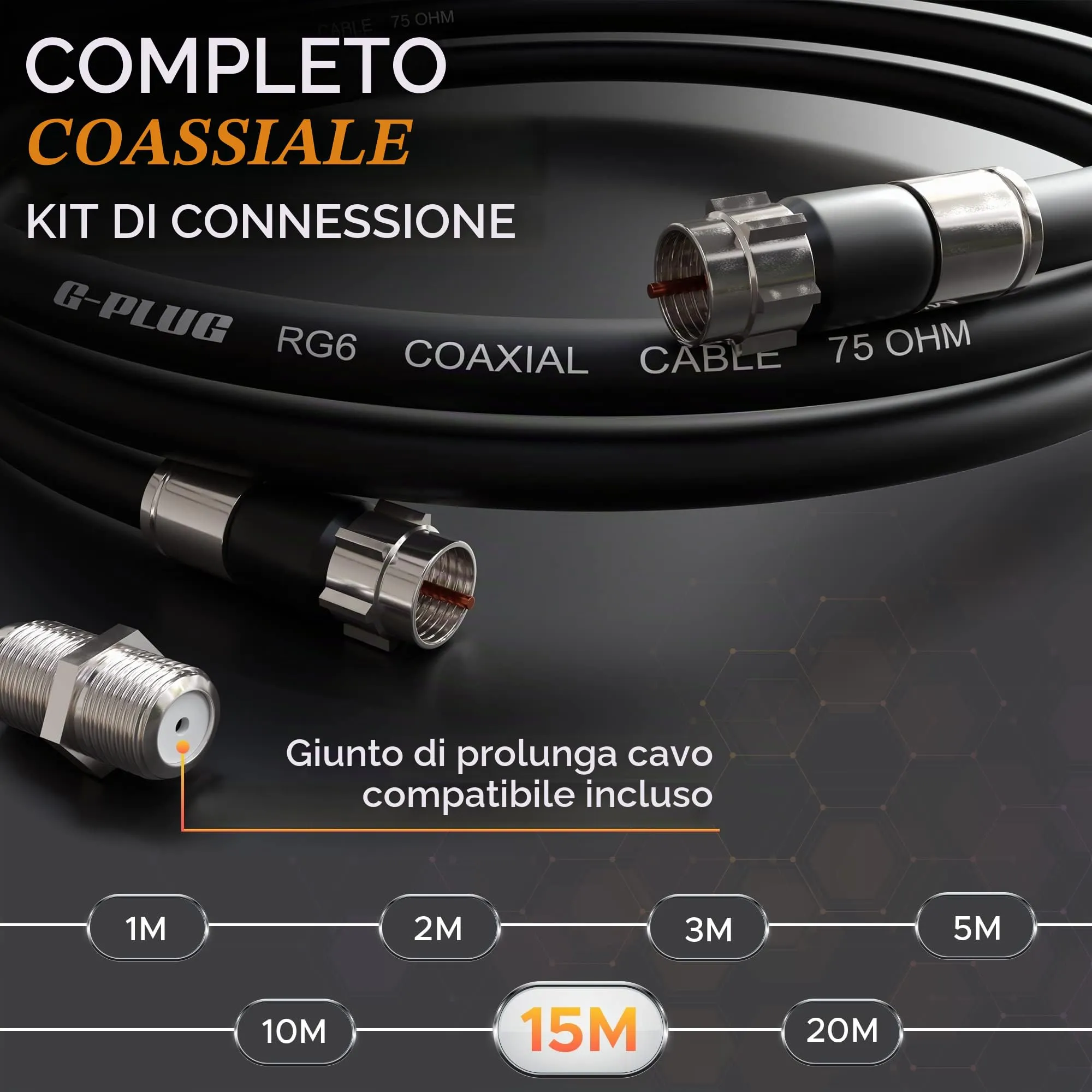 G-PLUG Cavo Coassiale RG6 15m per Antenna TV e Satellitare, Connettori F - immagine 2
