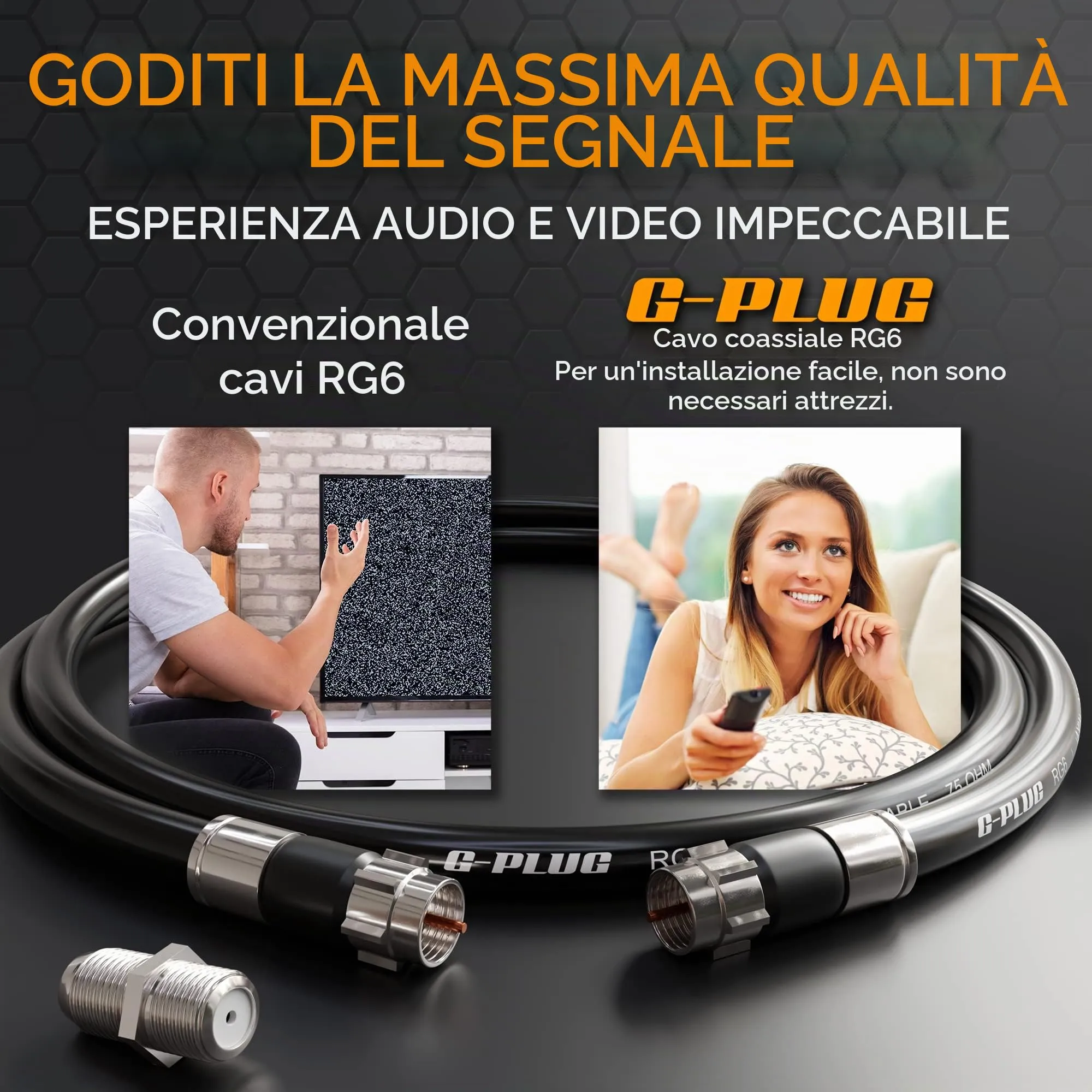 G-PLUG Cavo Coassiale RG6 15m per Antenna TV e Satellitare, Connettori F - immagine 5