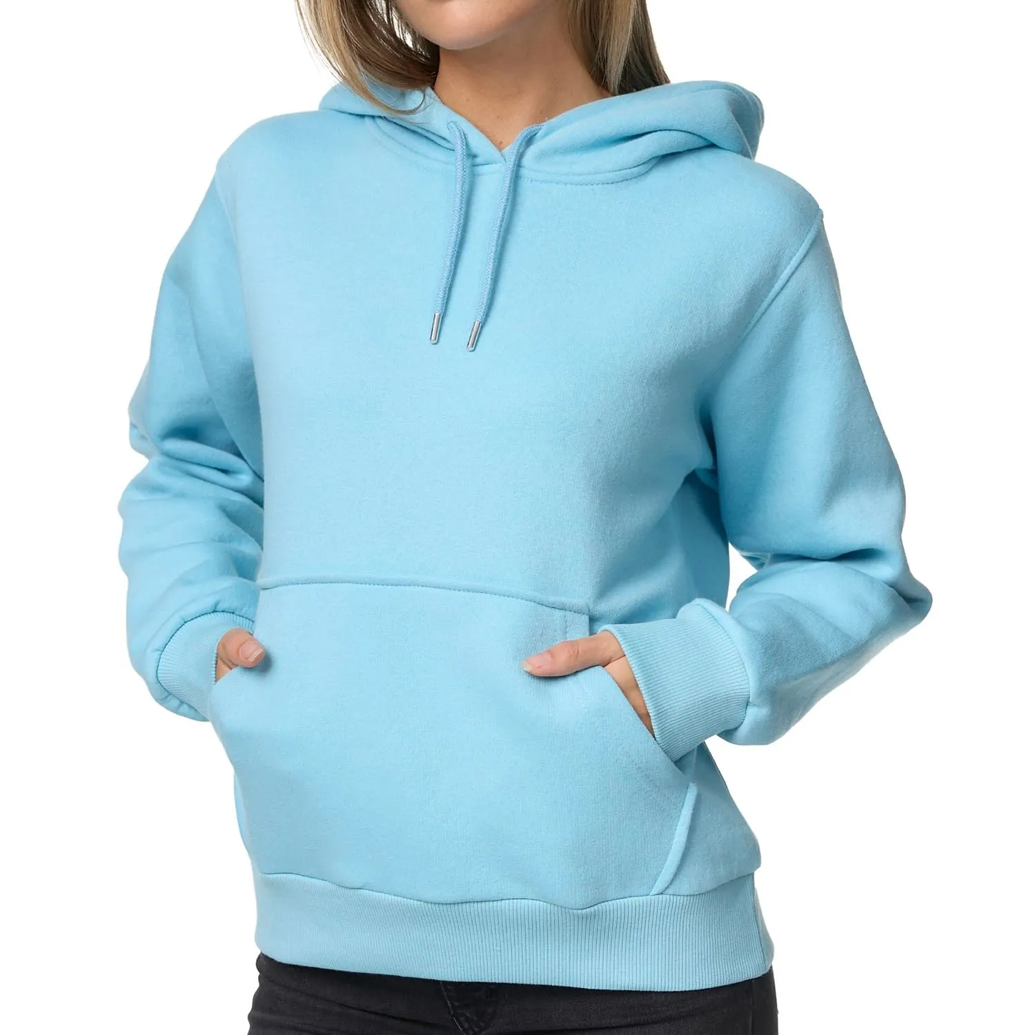 Smith & Solo Hoodie Donna Felpa con Cappuccio in Cotone - Azzurro Chiaro - M - immagine 2