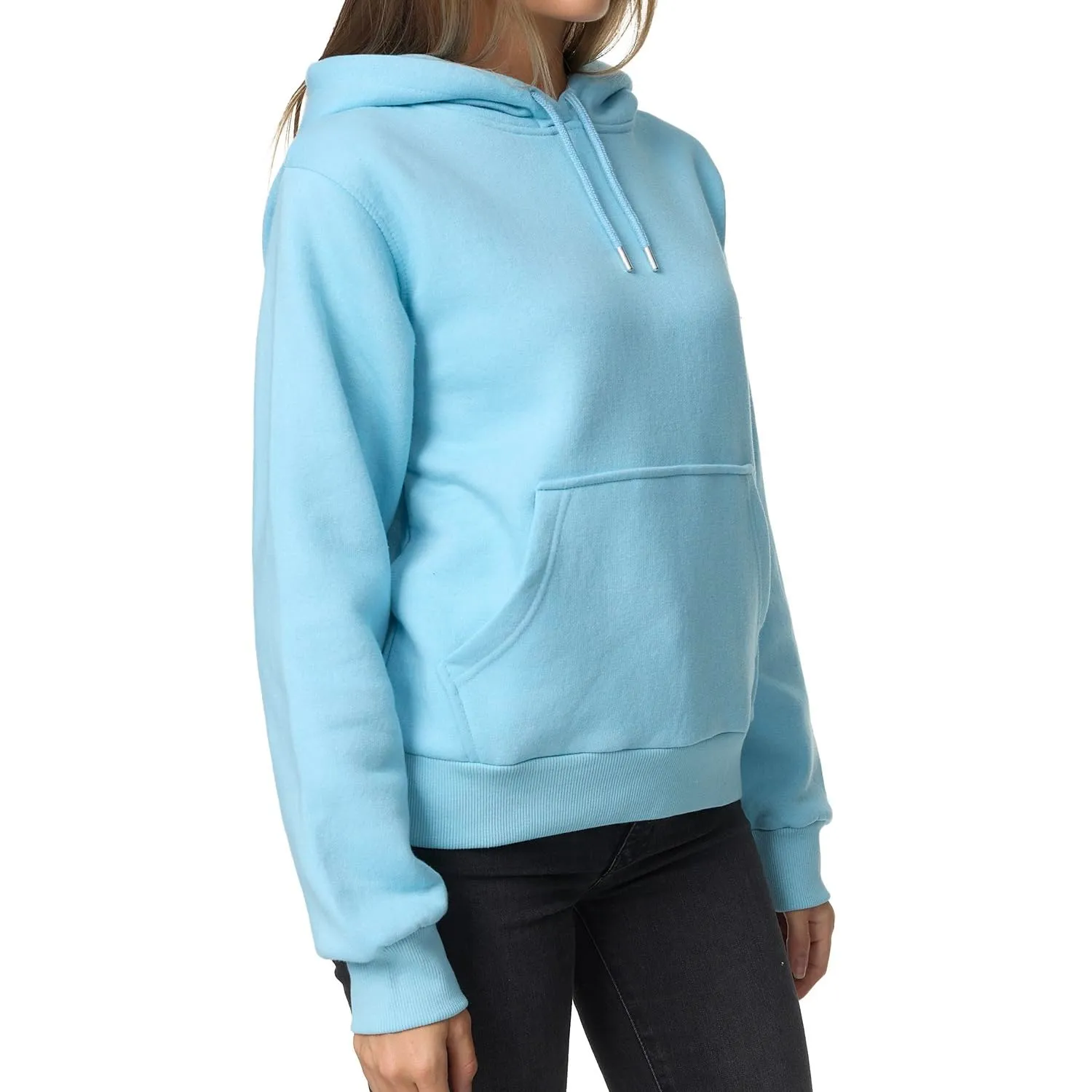 Smith & Solo Hoodie Donna Felpa con Cappuccio in Cotone - Azzurro Chiaro - M - immagine 3