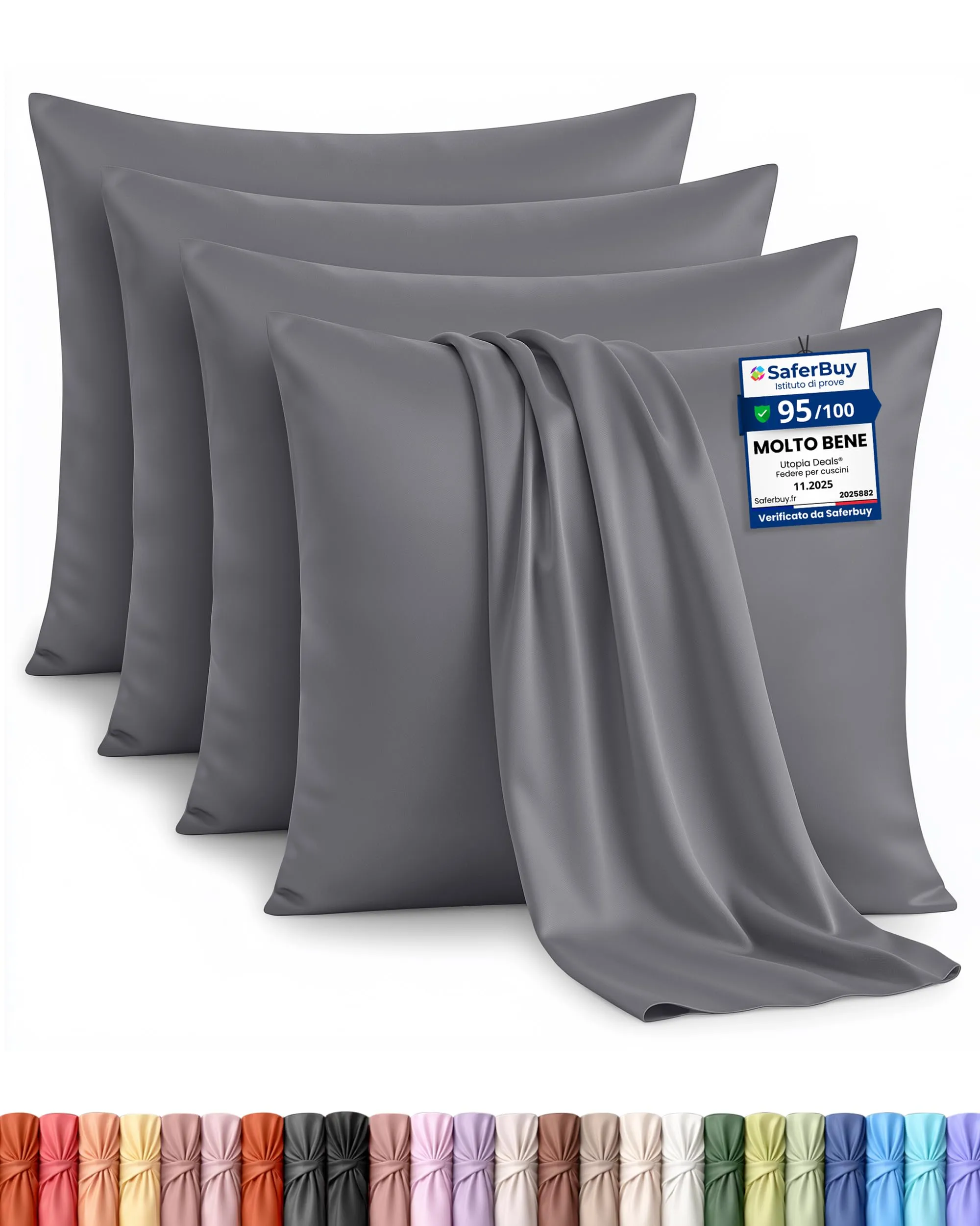Utopia Bedding Set di 4 Copricuscino, 80 x 80 cm, Grigio - immagine 1