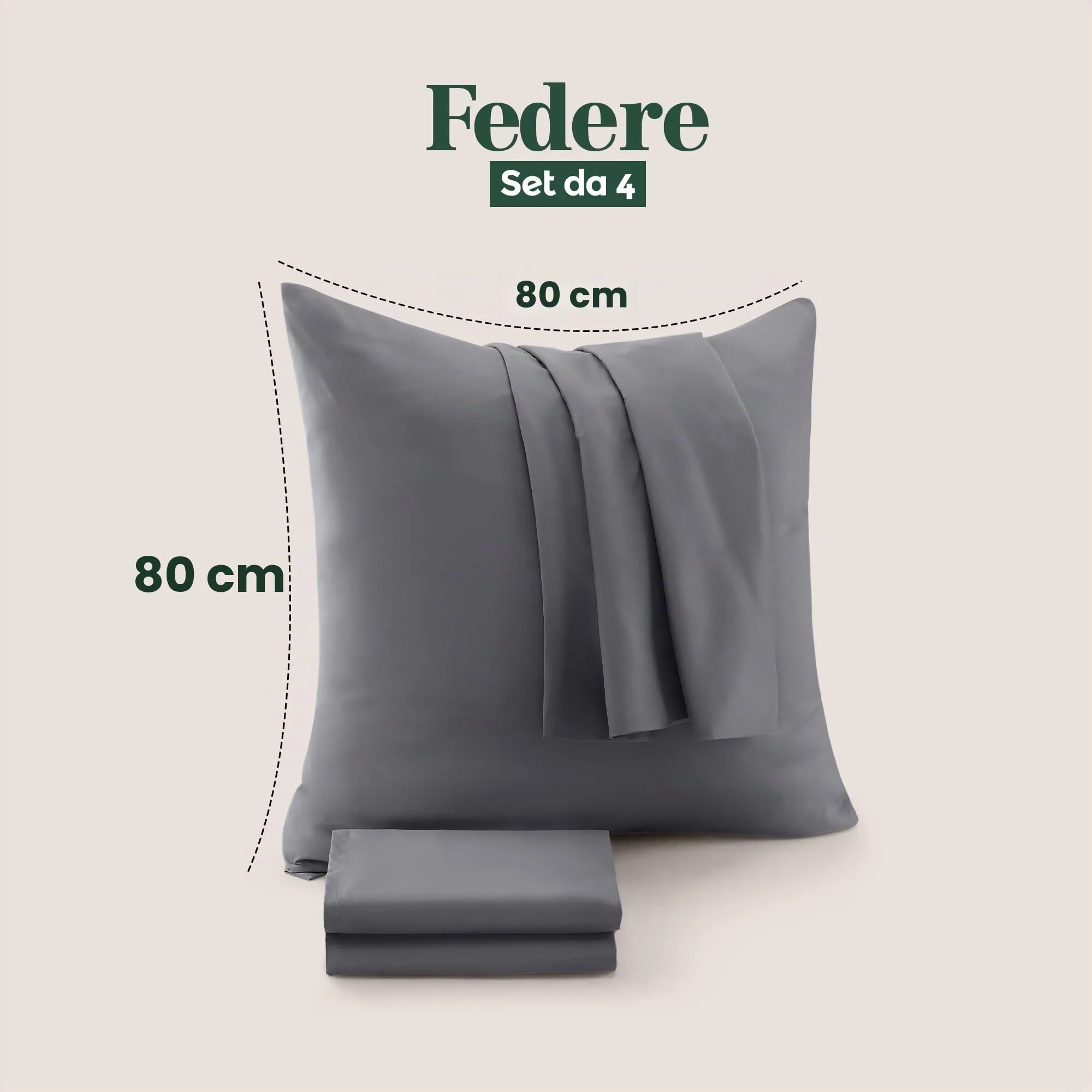 Utopia Bedding Set di 4 Copricuscino, 80 x 80 cm, Grigio - immagine 2
