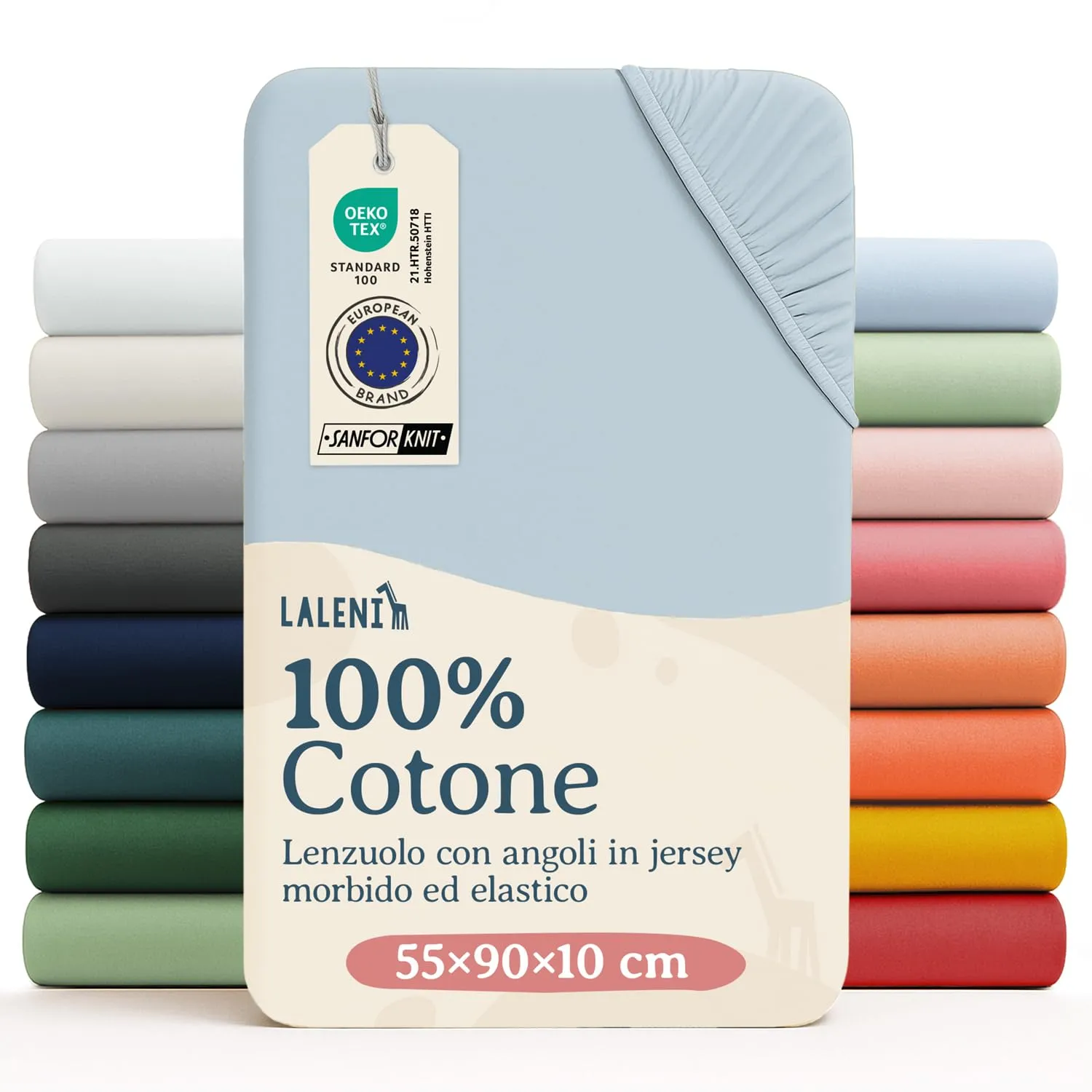 Laleni Lenzuola con Angoli per Culla e Lettino in Cotone 135gsm, Azzurro, 55x90cm - immagine 1