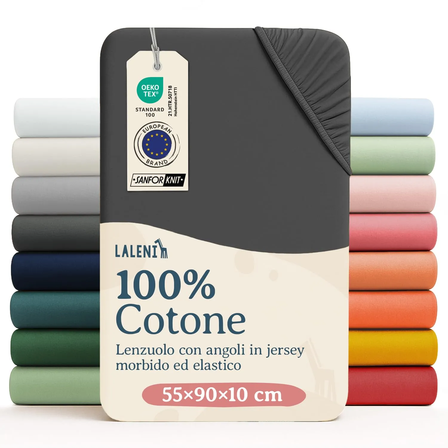 Laleni Lenzuola Coprimaterasso per Culla e Lettino, 100% Cotone 135gsm, Antracite, 55x90cm - immagine 1