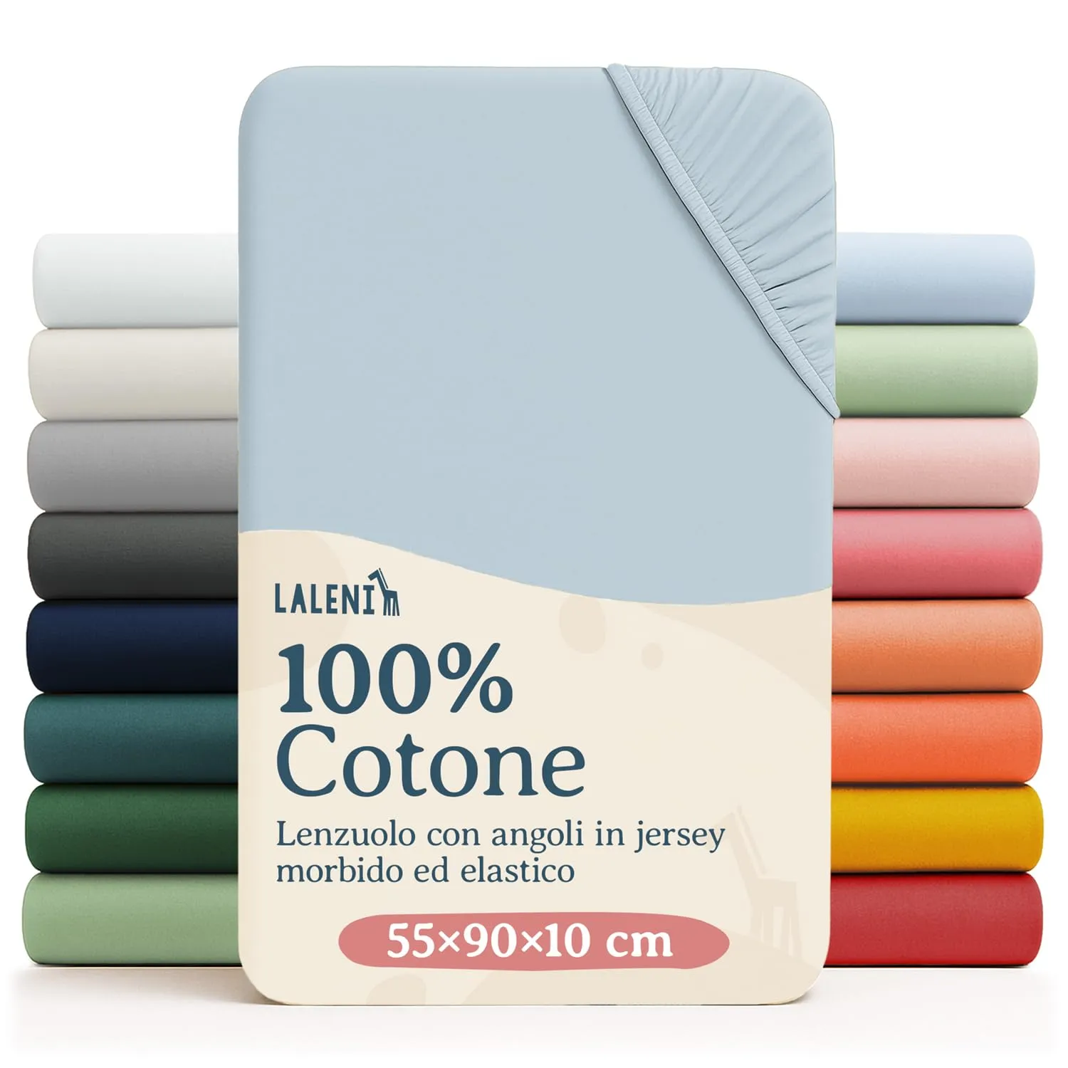 Laleni Lenzuola e Coprimaterasso per Culla e Lettino in Cotone 135gsm, 55x90cm, Azzurro - immagine 1