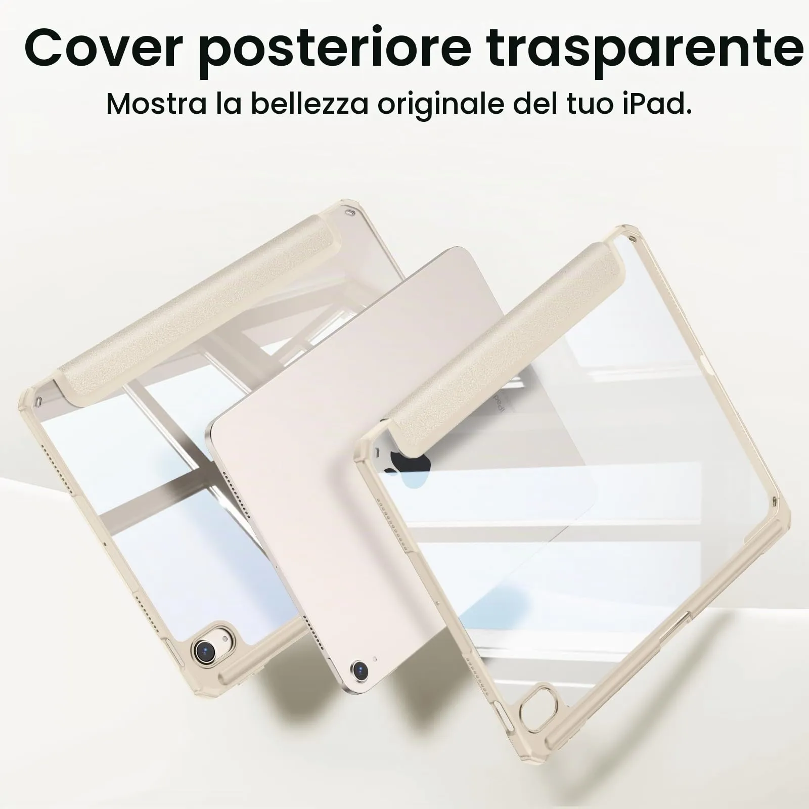 FINTIE Custodia Ibrida per iPad Air 11" (2024) M2, iPad Air 6a/5a/4a generazione, Cover Posteriore Trasparente Antiurto con Portapenne e Auto Sleep/Wake - immagine 4