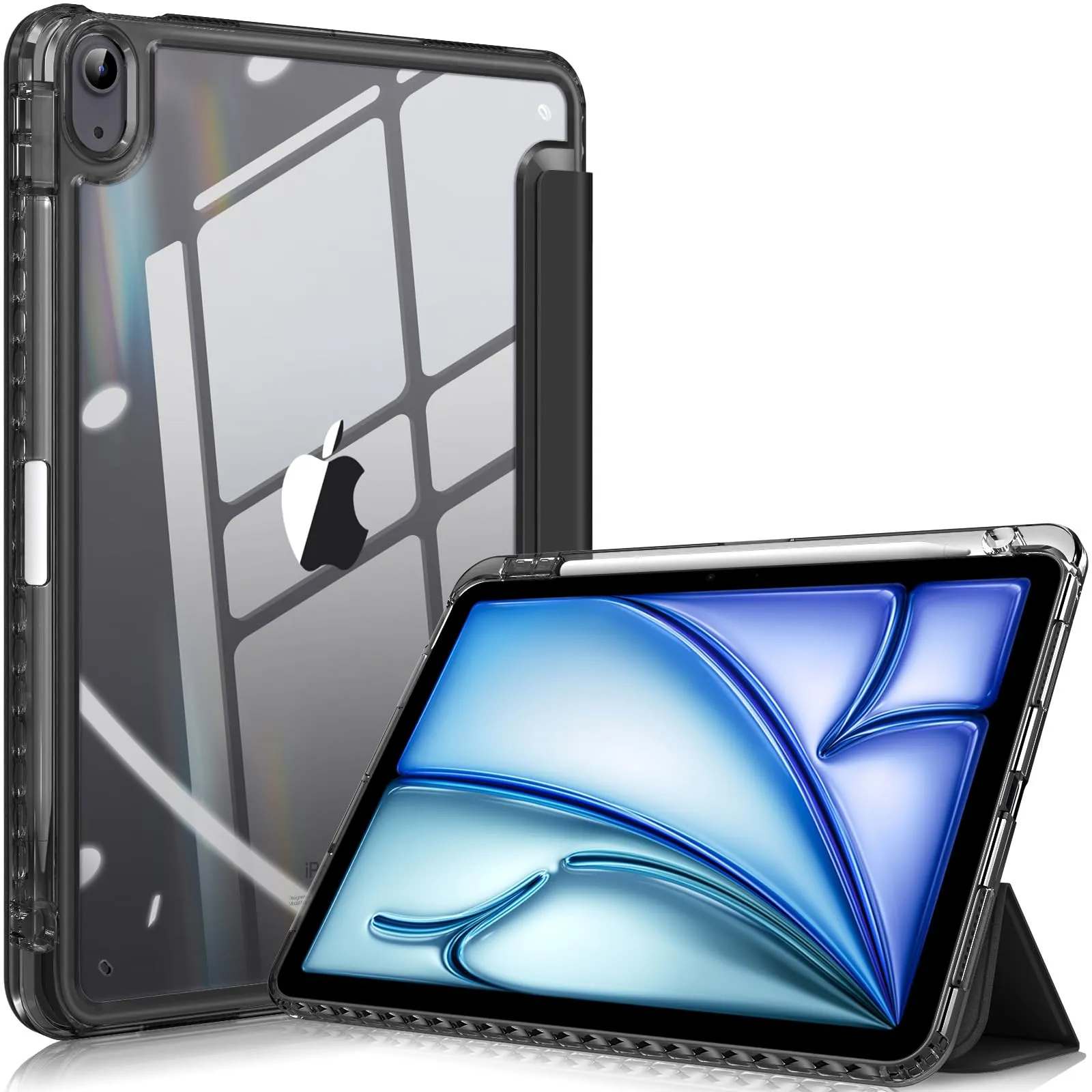 FINTIE Custodia Ibrida per iPad Air 11" (2024) M2, iPad Air 6a/5a/4a Generazione, Cover Posteriore Trasparente Antiurto con Portapenne e Wake/Sleep Automatico - immagine 1