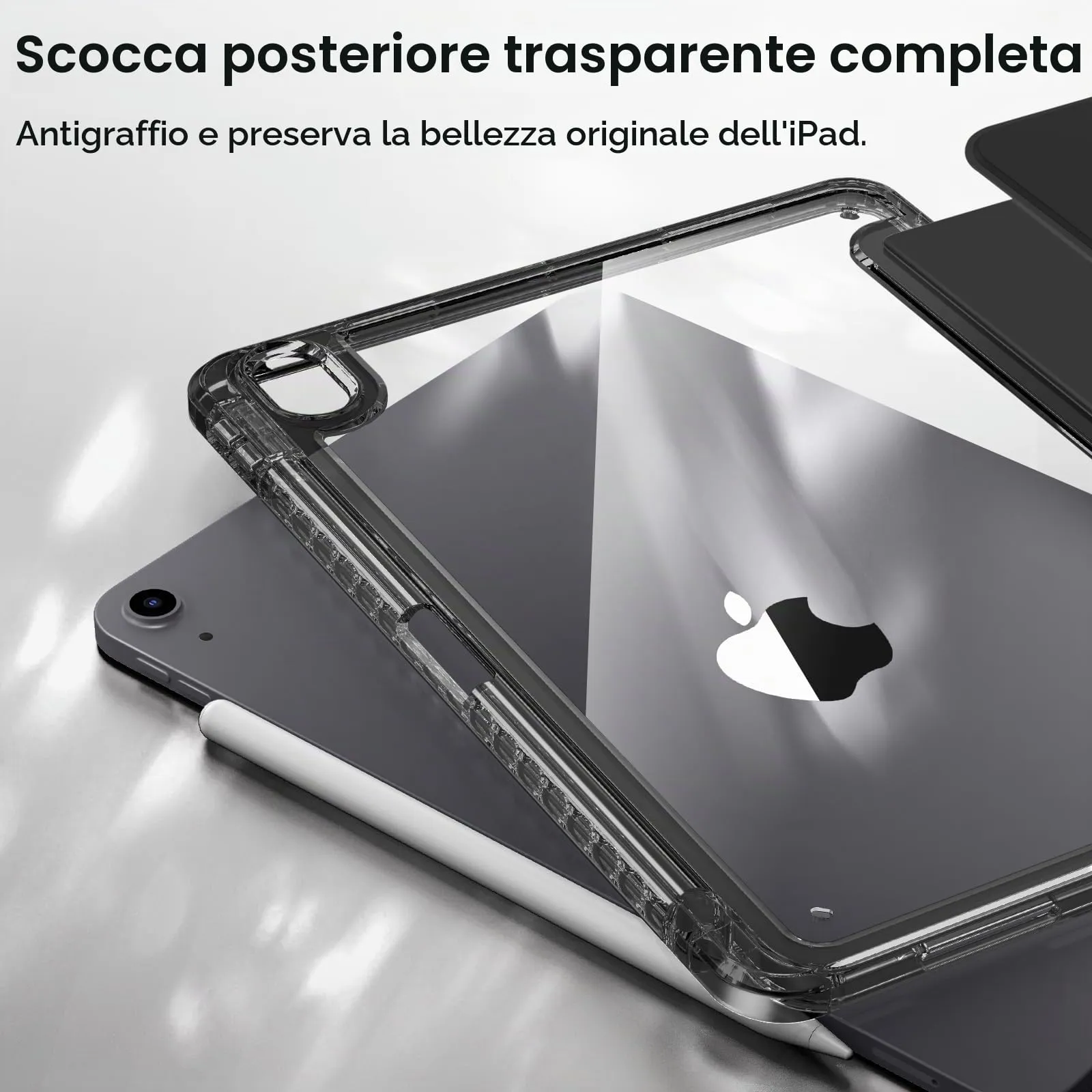 FINTIE Custodia Ibrida per iPad Air 11" (2024) M2, iPad Air 6a/5a/4a Generazione, Cover Posteriore Trasparente Antiurto con Portapenne e Wake/Sleep Automatico - immagine 4