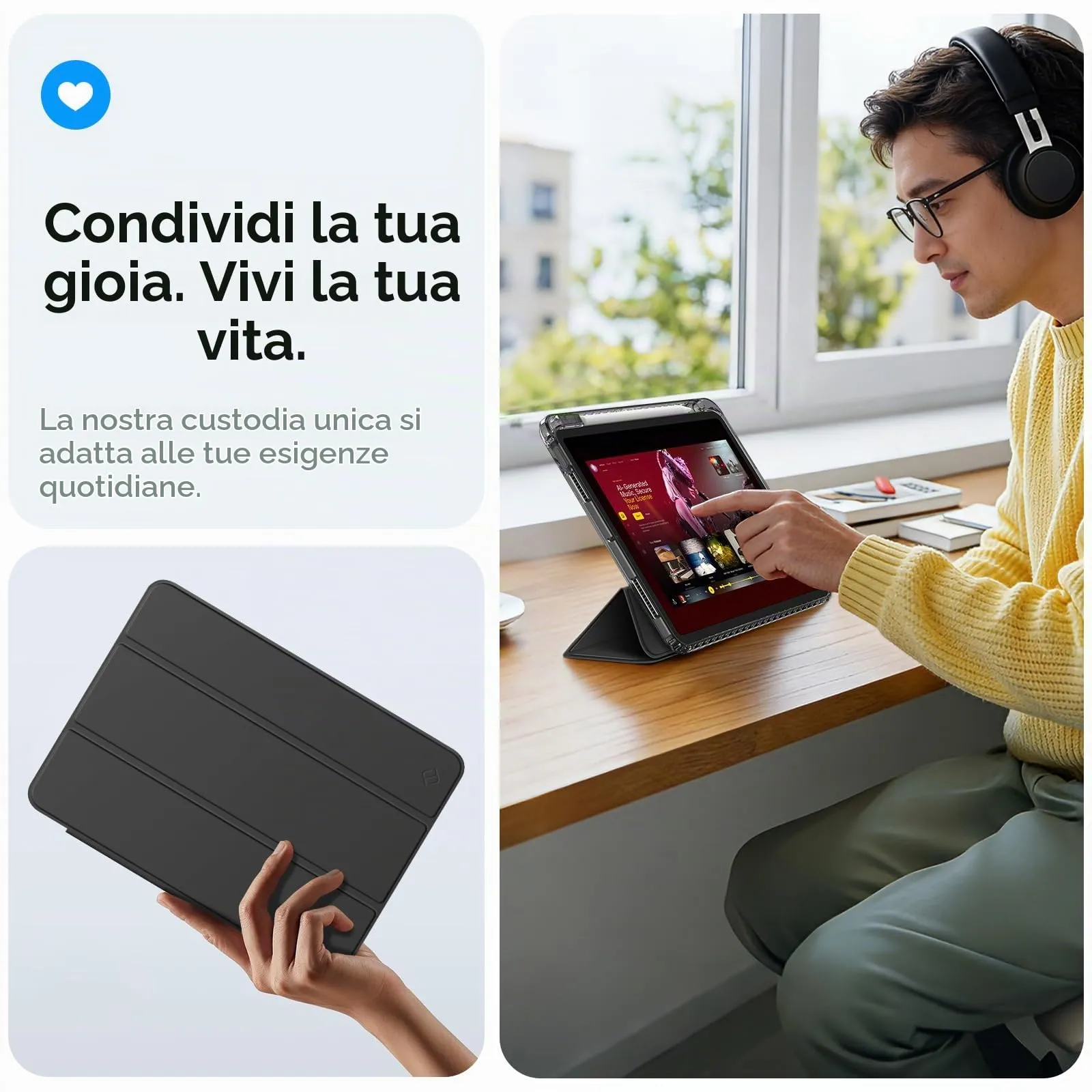 FINTIE Custodia Ibrida per iPad Air 11" (2024) M2, iPad Air 6a/5a/4a Generazione, Cover Posteriore Trasparente Antiurto con Portapenne e Wake/Sleep Automatico - immagine 5