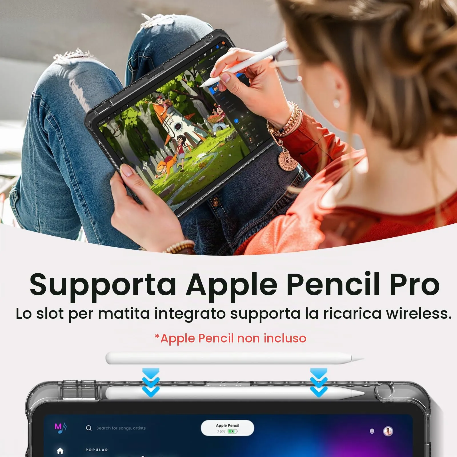 FINTIE Custodia Ibrida per iPad Air 11" (2024) M2, iPad Air 6a/5a/4a Generazione, Cover Posteriore Trasparente Antiurto con Portapenne e Wake/Sleep Automatico - immagine 6