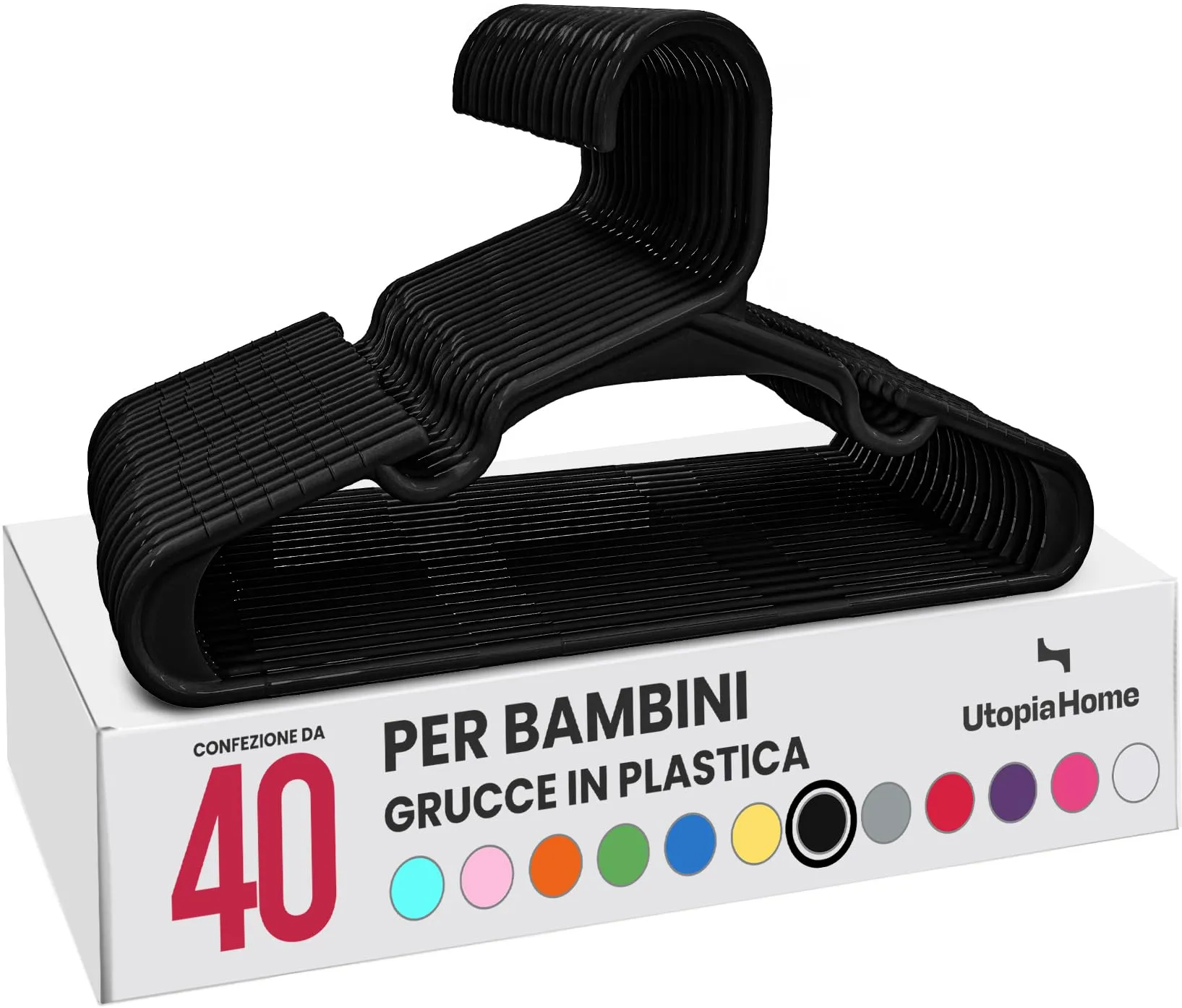 Utopia Home Grucce per bambini salvaspazio, Pack di 40, Nero - immagine 1