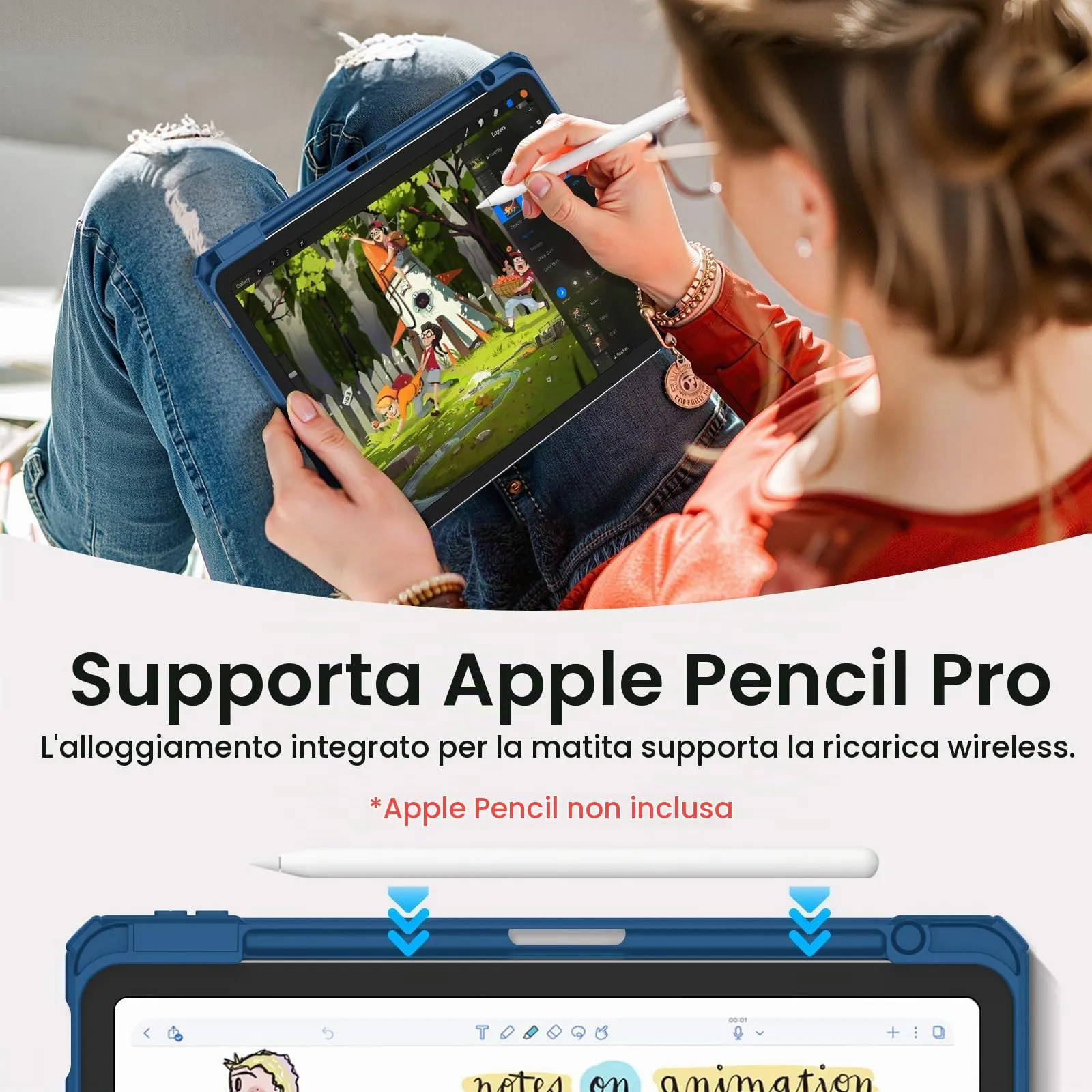 Fintie Custodia Ibrida per iPad Air 5ª Gen (2022) / iPad Air 4ª Gen (2020) 10,9 pollici con Portapenna, Blu - immagine 6