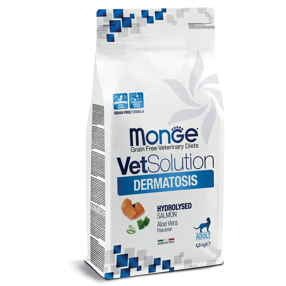 Monge VetSolution Dermatosis Feline Hydrolysed Salmon with Aloe Vera, 1.5 kg - immagine 1