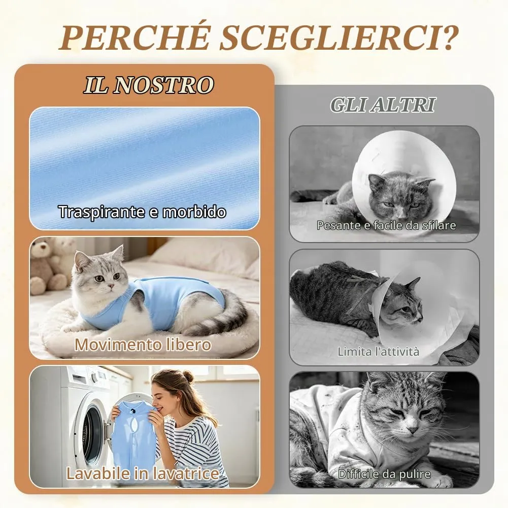 OFFCUP Body Post Operatorio per Gatti, Tuta Recupero Blu, Taglia M - immagine 4