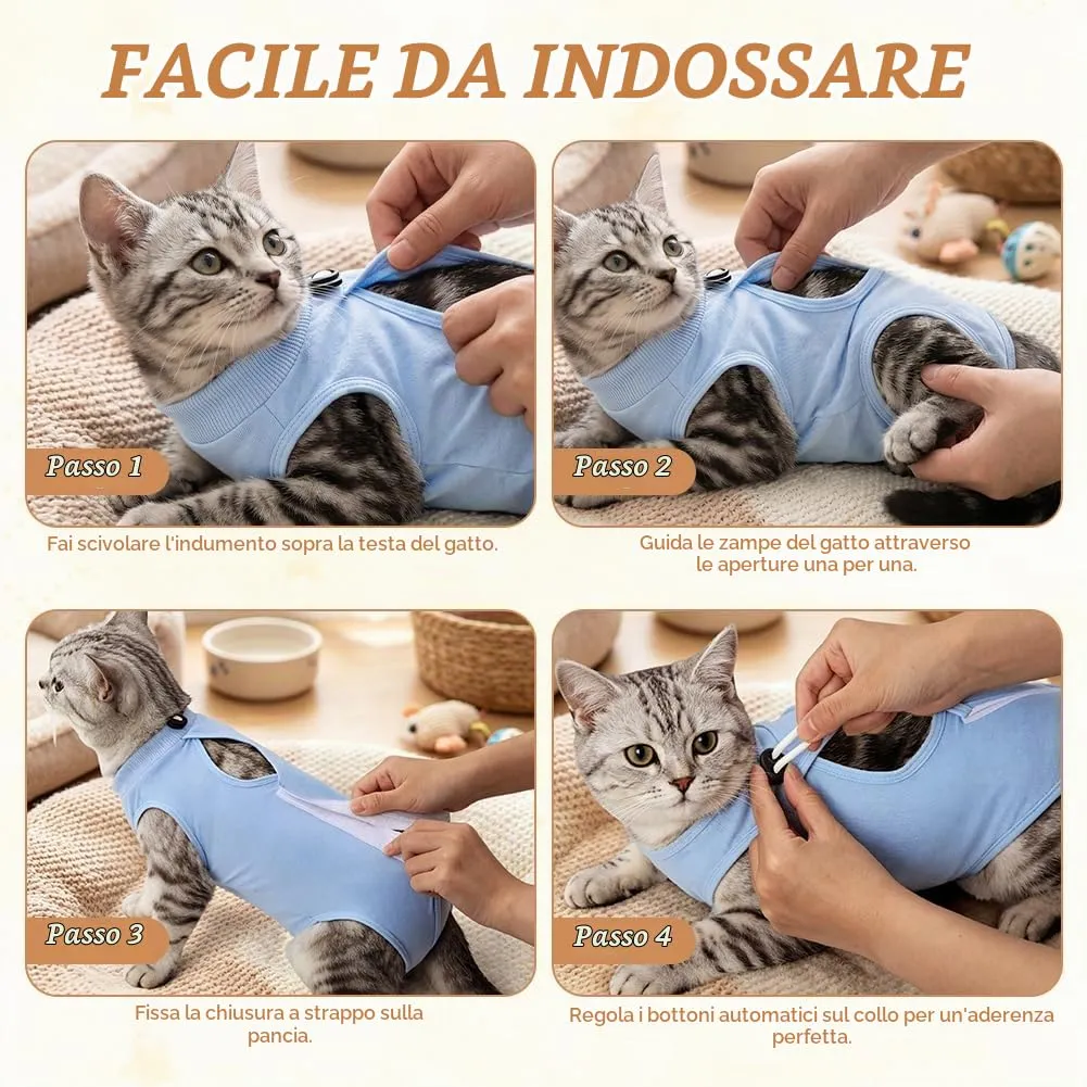 OFFCUP Body Post Operatorio per Gatti, Tuta Recupero Blu, Taglia M - immagine 6
